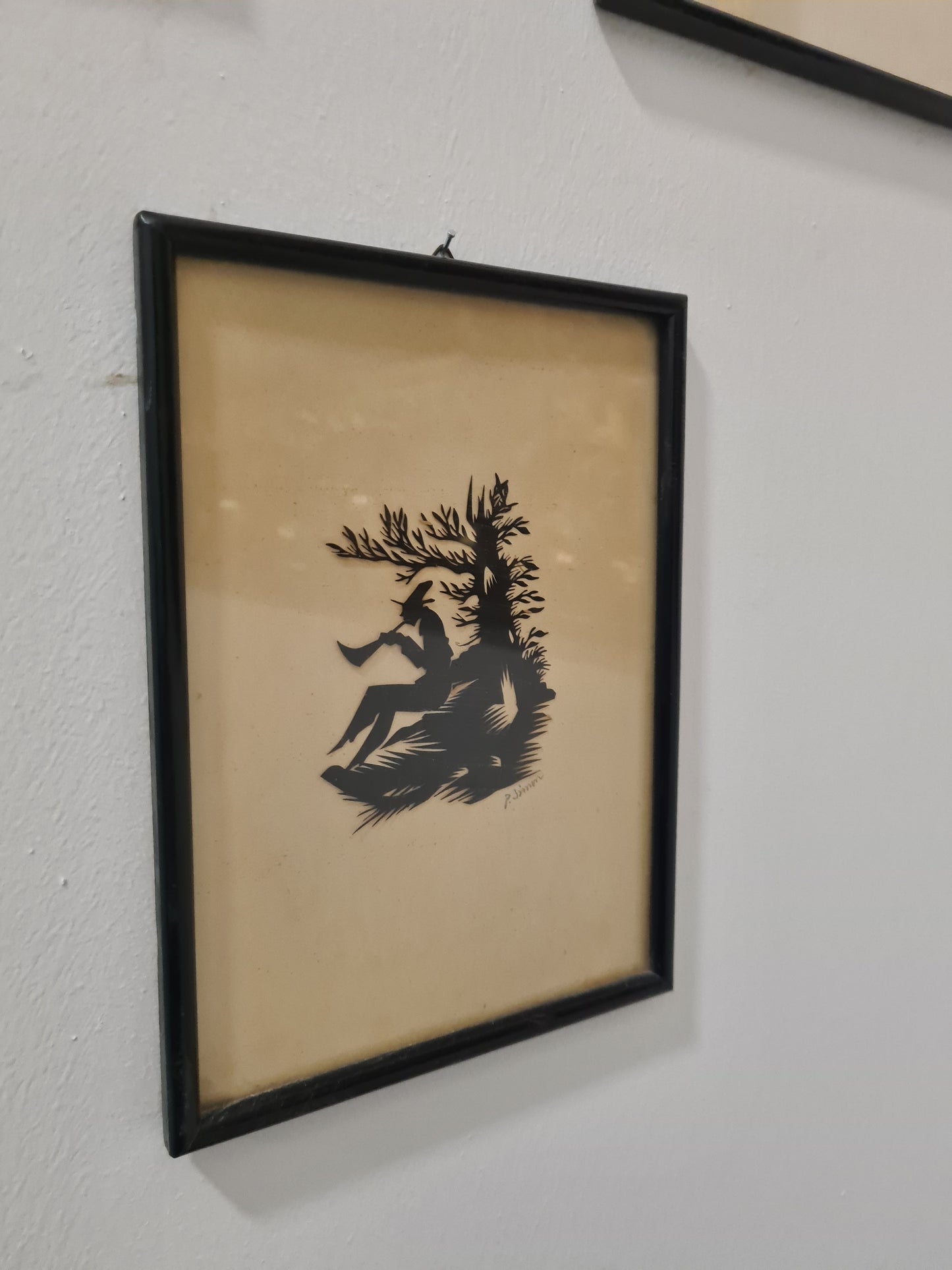 5 Stück Art Deco Scherenschnitt im Holzrahmen 22x18cm