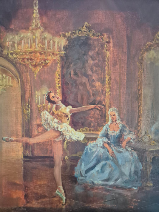 Prof Arthur Müller (XX) Ölgemälde Rokoko Saal mit Ballerina 65x55cm
