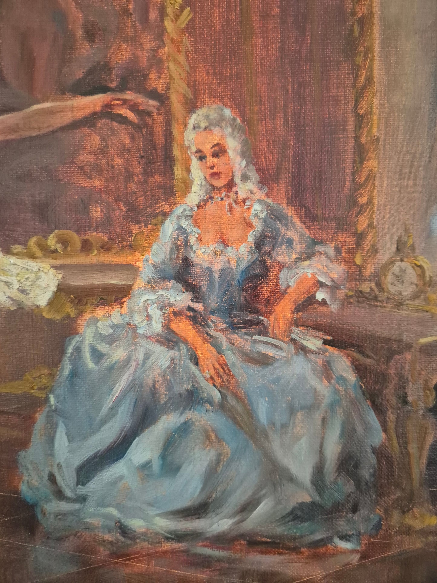 Prof Arthur Müller (XX) Ölgemälde Rokoko Saal mit Ballerina 65x55cm