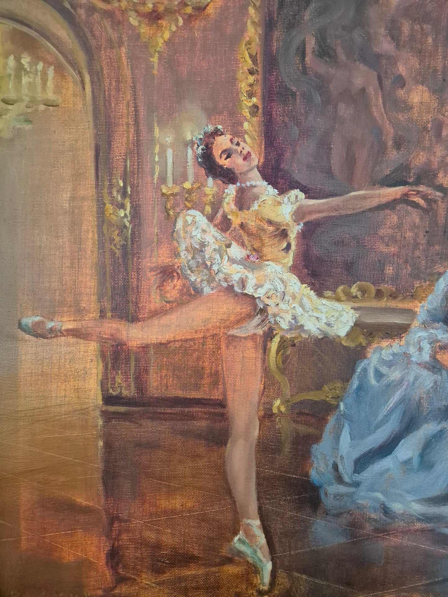 Prof Arthur Müller (XX) Ölgemälde Rokoko Saal mit Ballerina 65x55cm