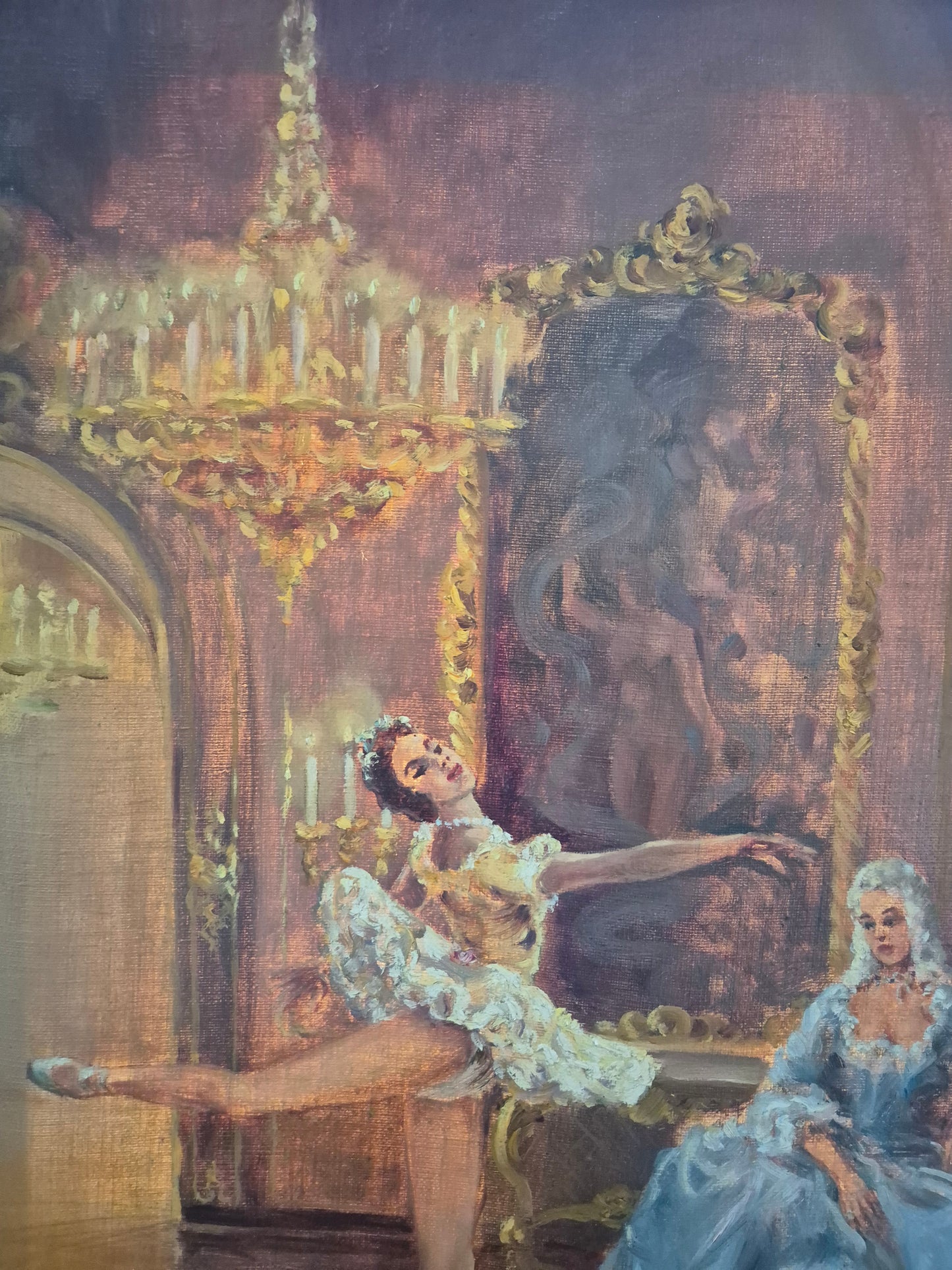 Prof Arthur Müller (XX) Ölgemälde Rokoko Saal mit Ballerina 65x55cm