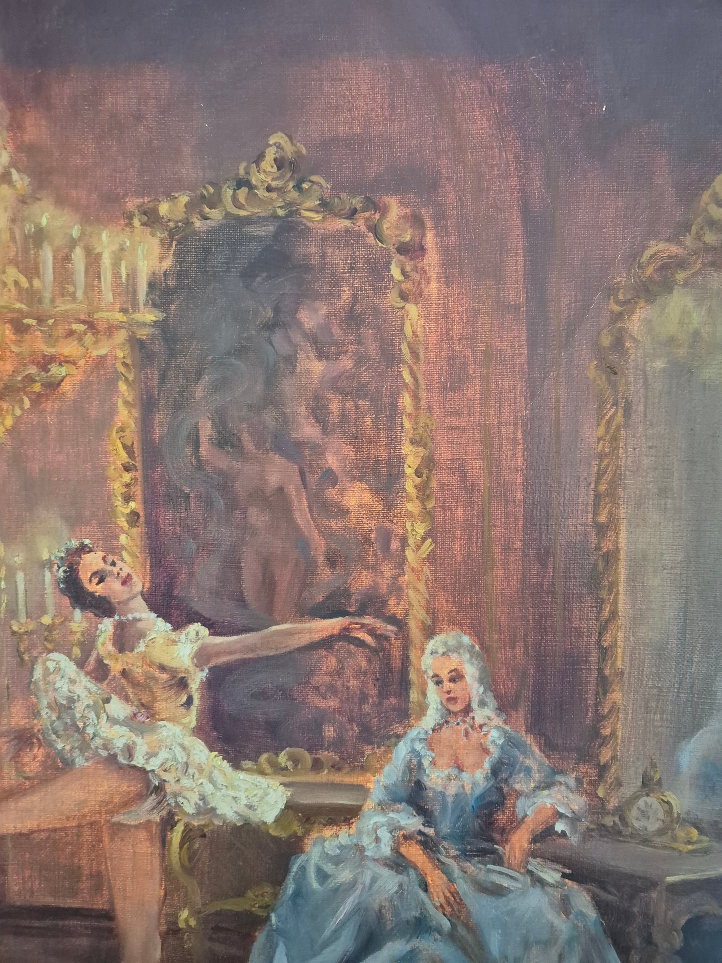 Prof Arthur Müller (XX) Ölgemälde Rokoko Saal mit Ballerina 65x55cm