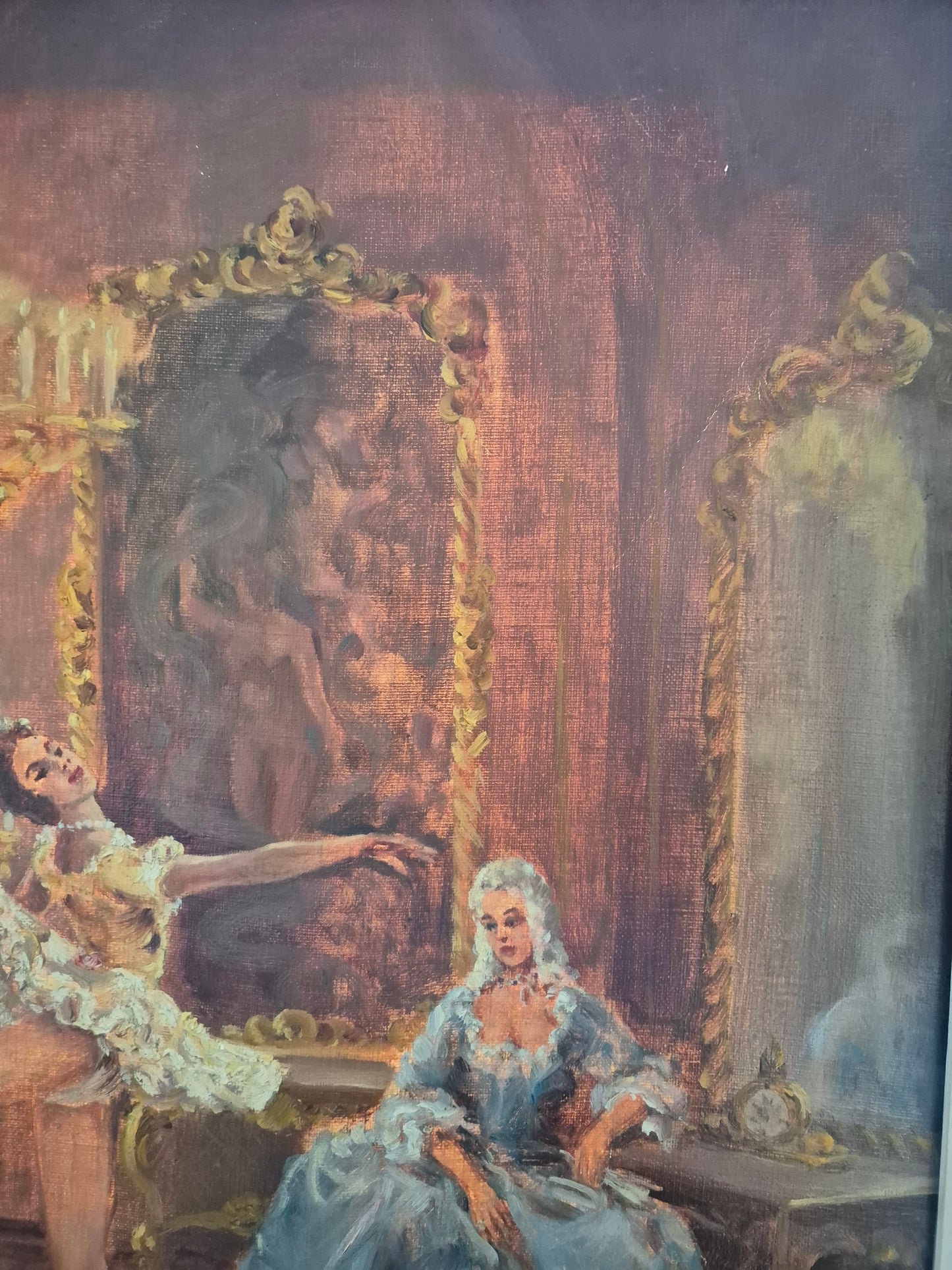 Prof Arthur Müller (XX) Ölgemälde Rokoko Saal mit Ballerina 65x55cm
