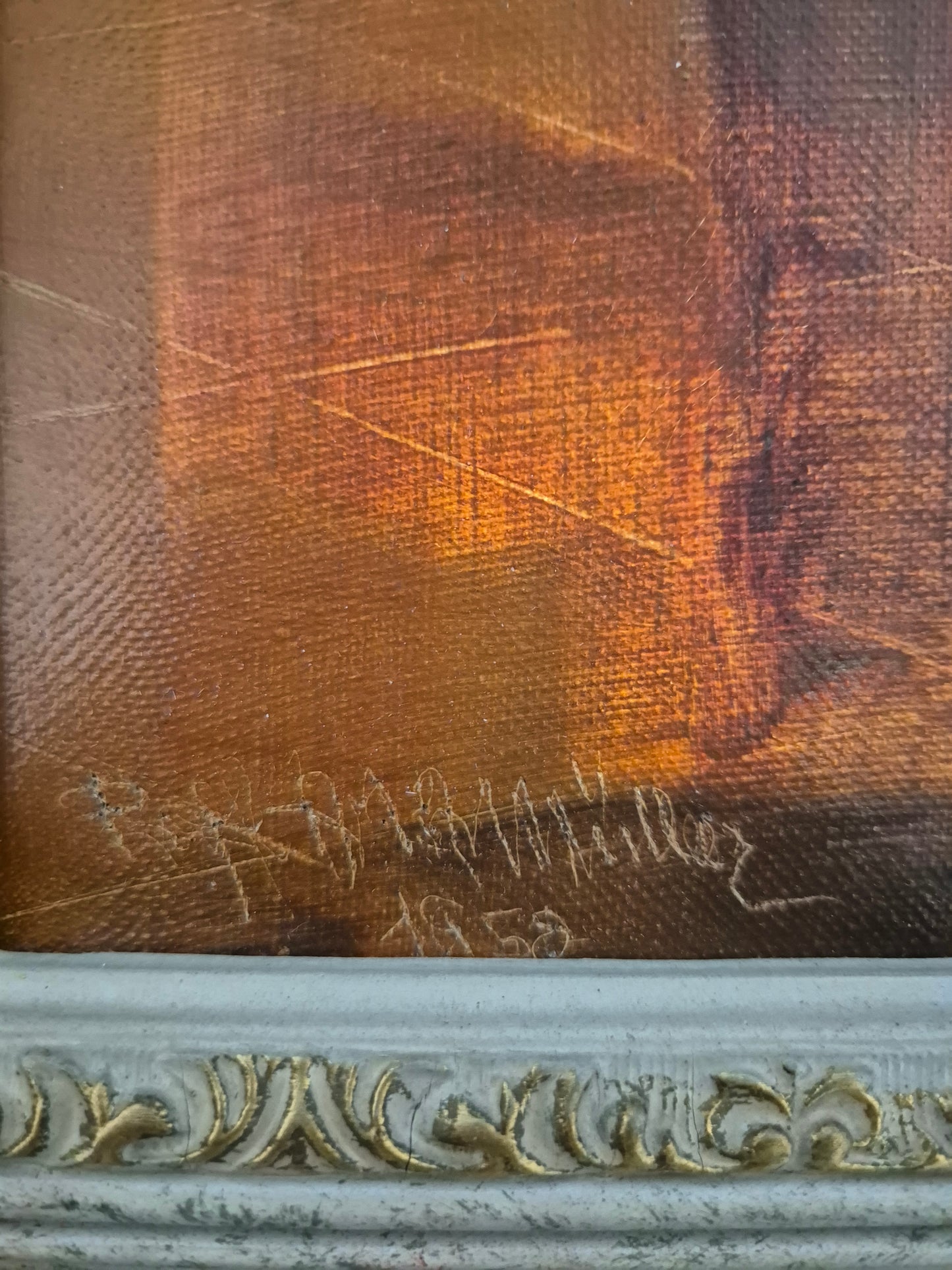 Prof Arthur Müller (XX) Ölgemälde Rokoko Saal mit Ballerina 65x55cm