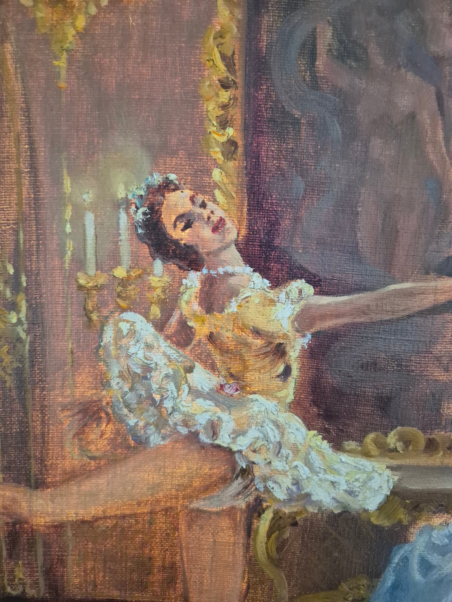 Prof Arthur Müller (XX) Ölgemälde Rokoko Saal mit Ballerina 65x55cm