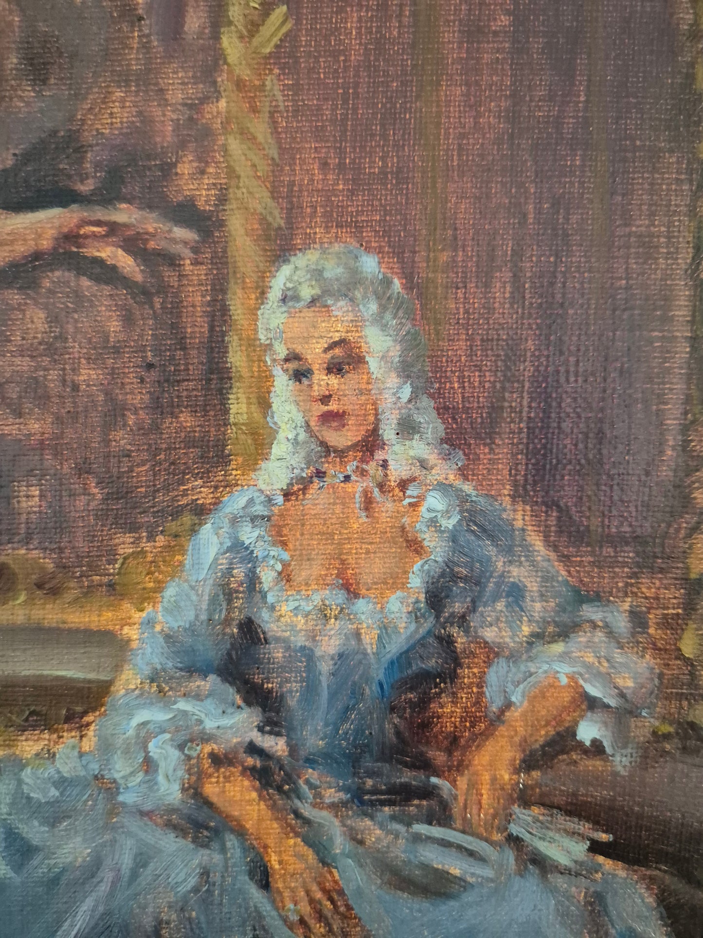 Prof Arthur Müller (XX) Ölgemälde Rokoko Saal mit Ballerina 65x55cm