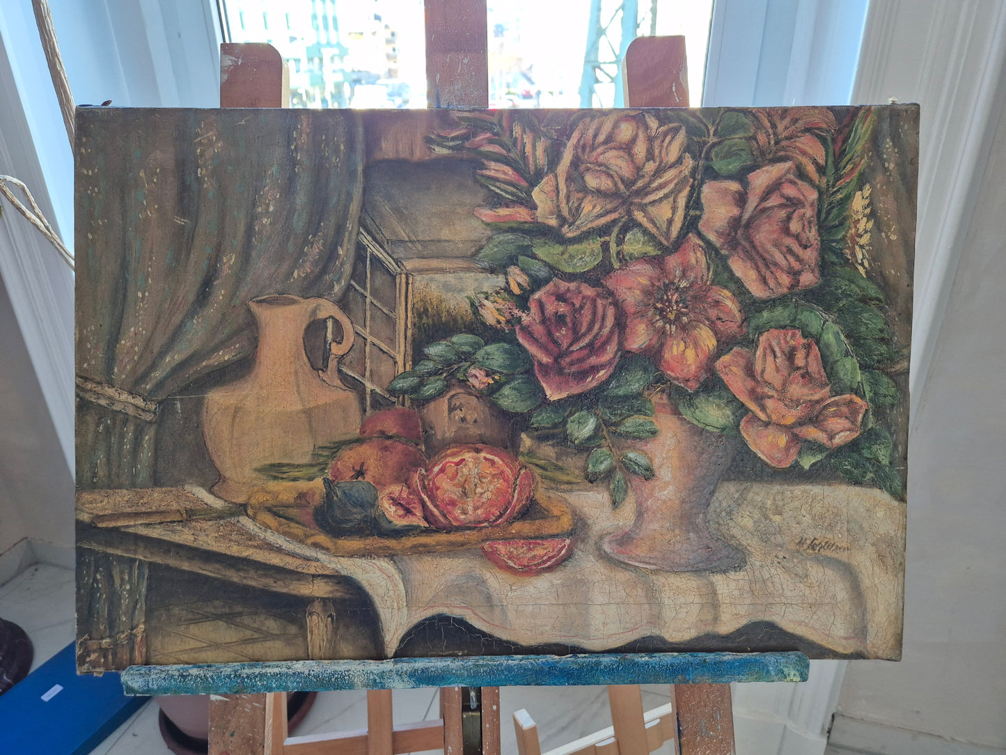 Deutsche Schule (XIX-XX) Ölgemälde Handsigniert Stillleben Moderne 40x60