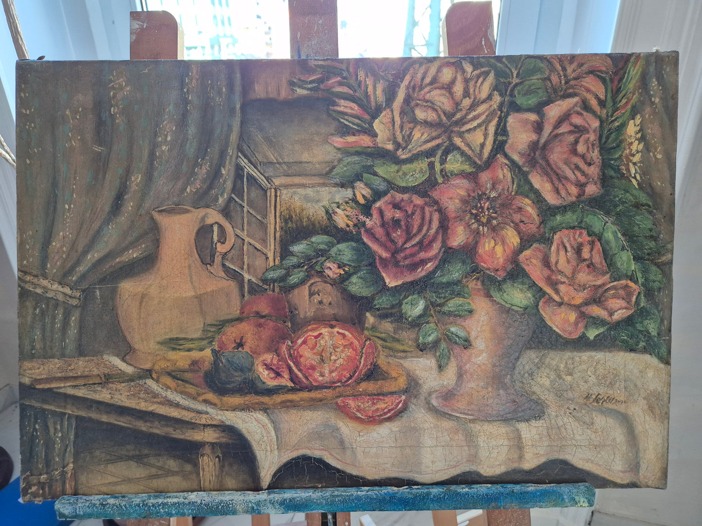 Deutsche Schule (XIX-XX) Ölgemälde Handsigniert Stillleben Moderne 40x60