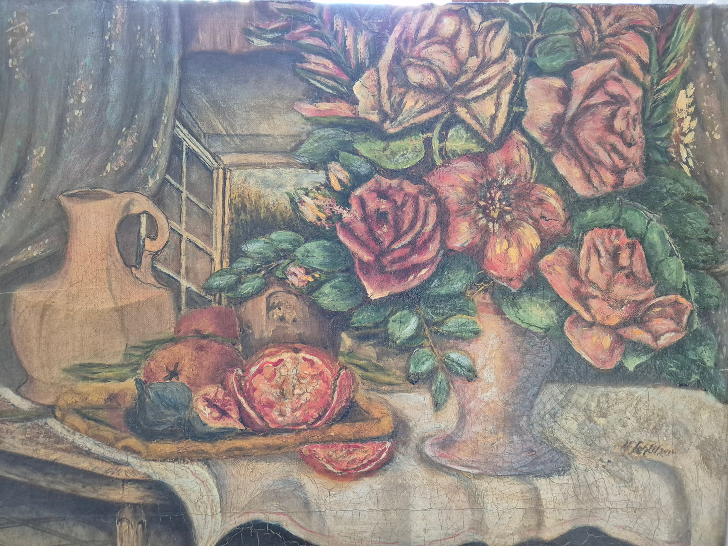 Deutsche Schule (XIX-XX) Ölgemälde Handsigniert Stillleben Moderne 40x60