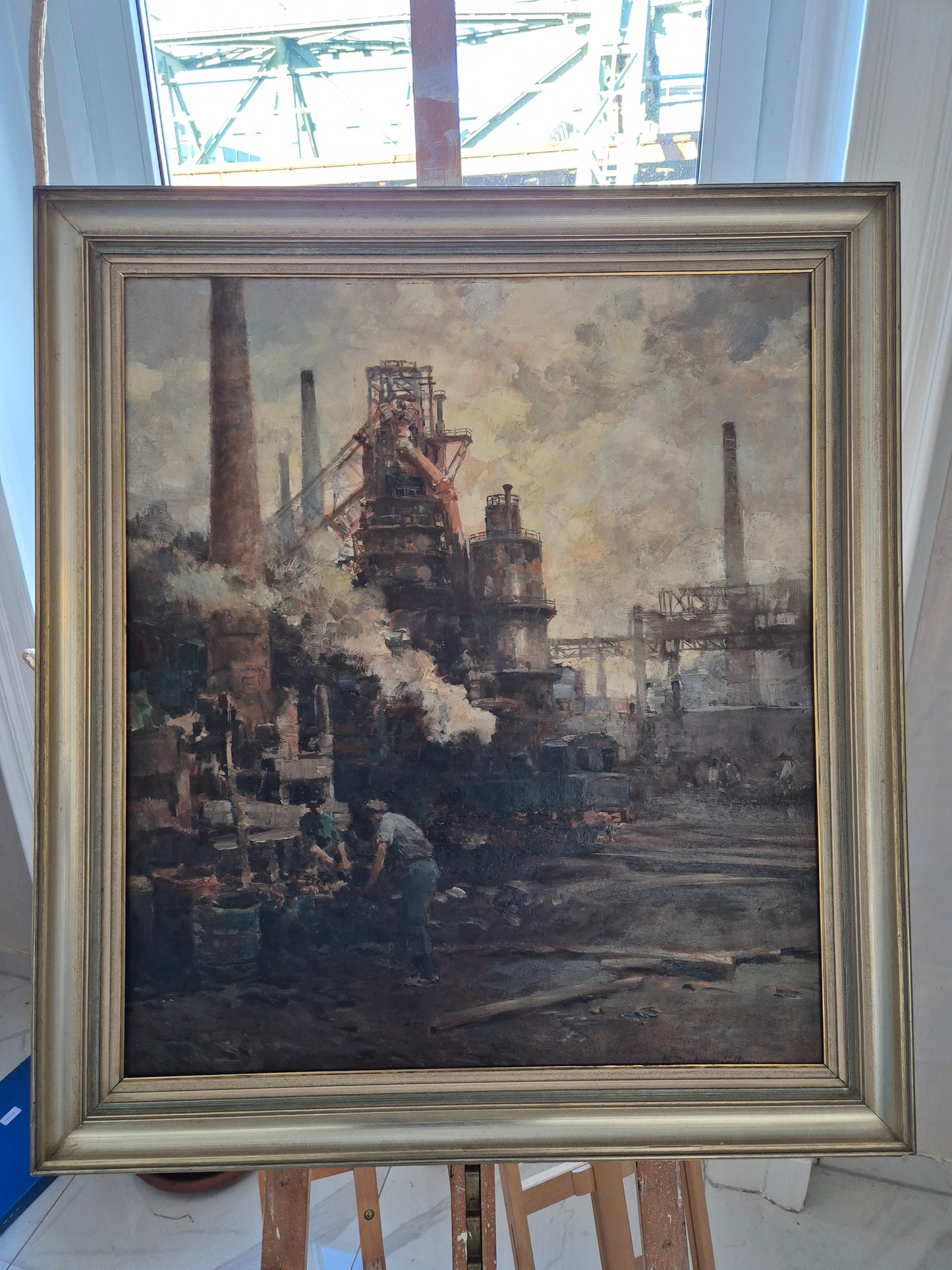 Hermann Schmidtmann (1841-1919) Ölgemälde Industrieanlage Hochofen