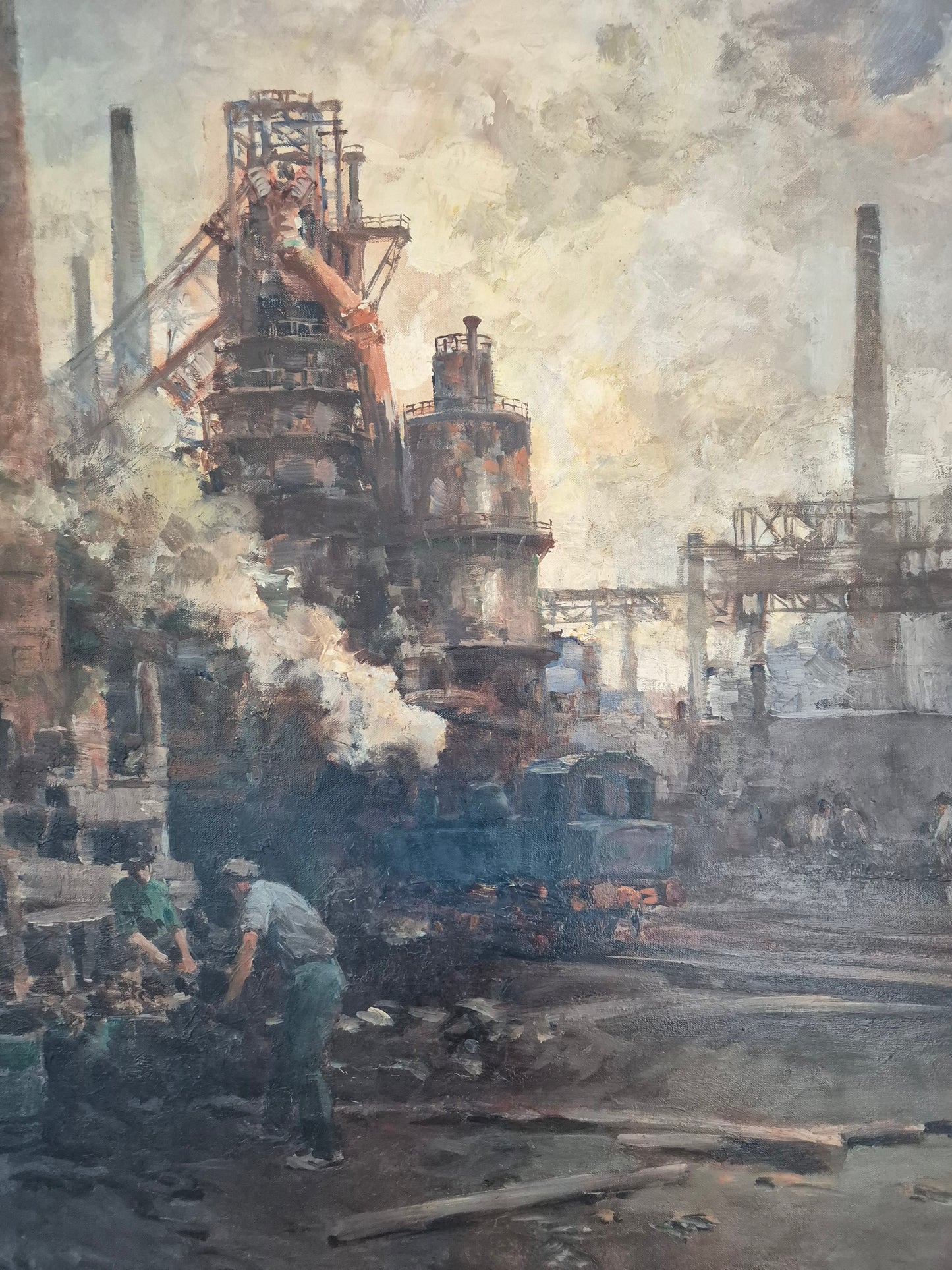 Hermann Schmidtmann (1841-1919) Ölgemälde Industrieanlage Hochofen