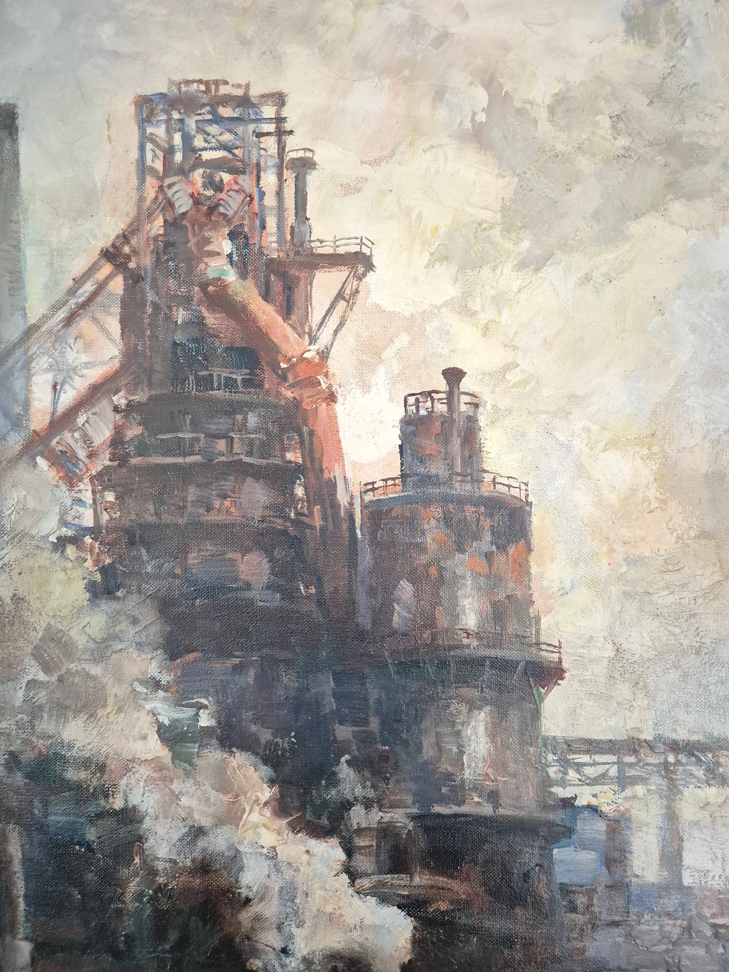 Hermann Schmidtmann (1841-1919) Ölgemälde Industrieanlage Hochofen