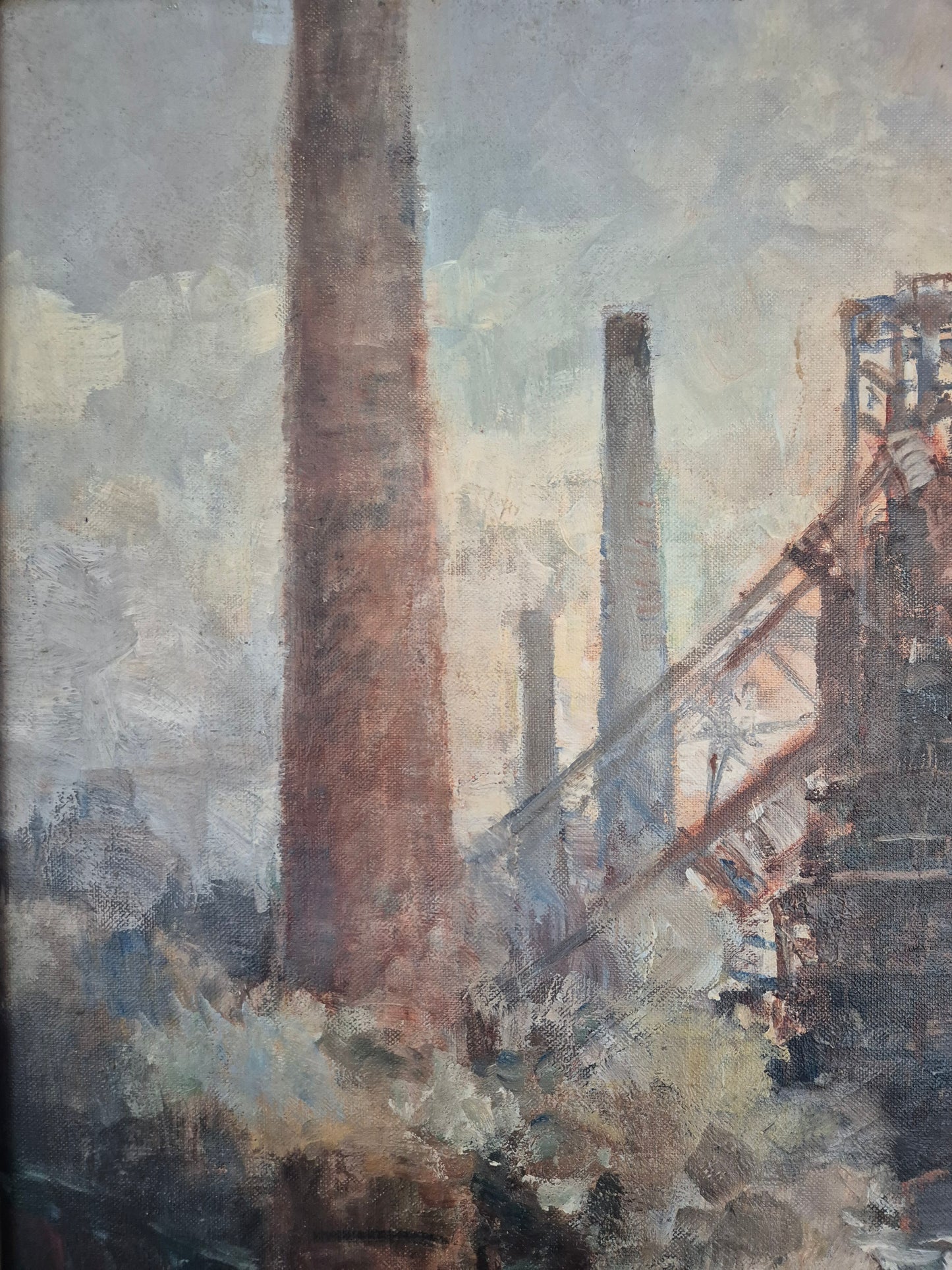 Hermann Schmidtmann (1841-1919) Ölgemälde Industrieanlage Hochofen