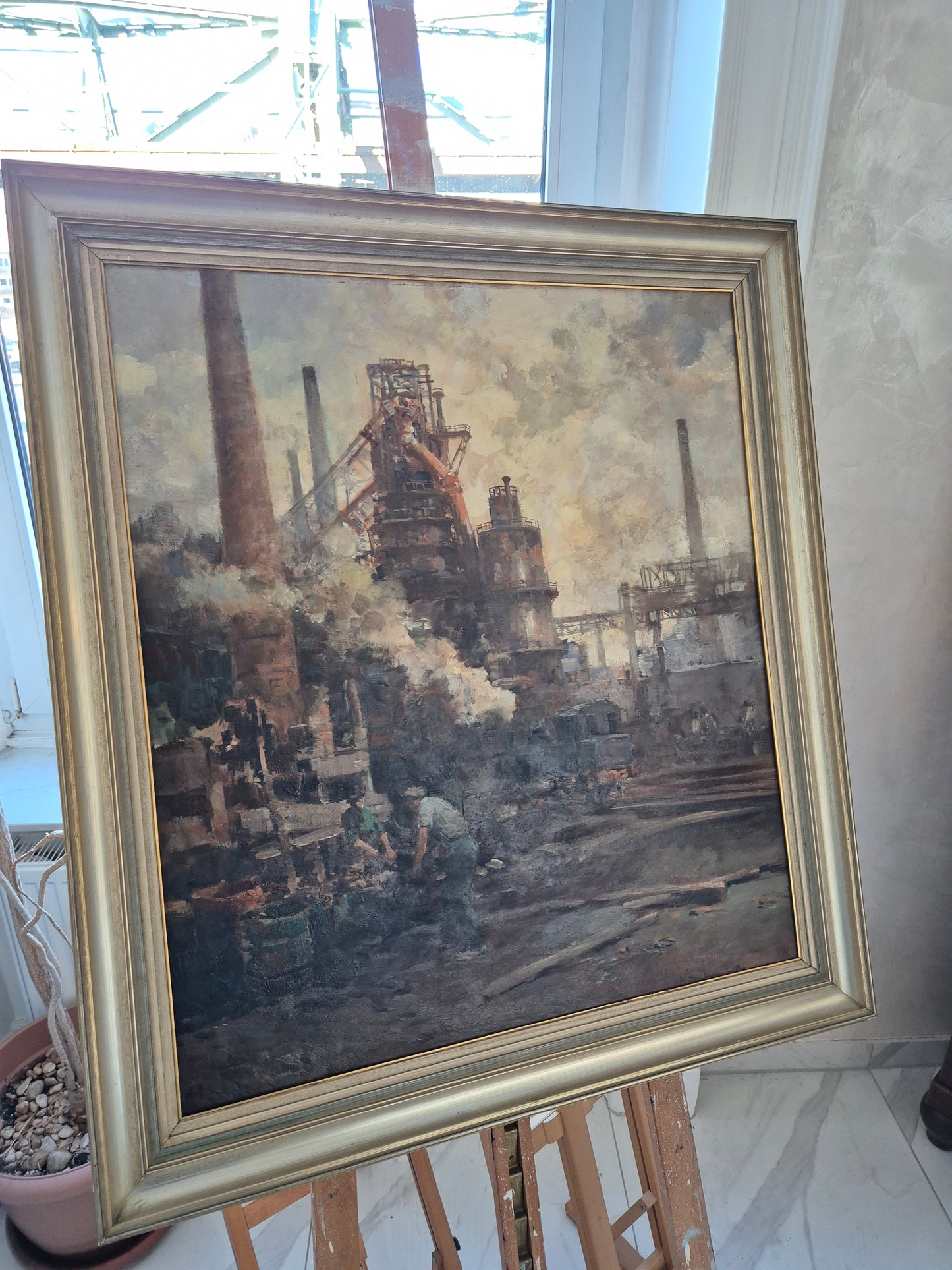 Hermann Schmidtmann (1841-1919) Ölgemälde Industrieanlage Hochofen