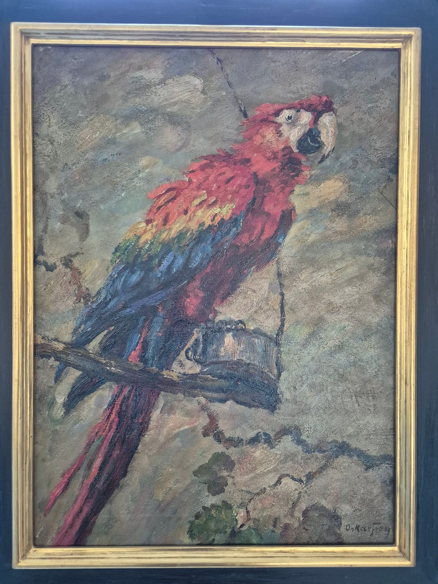 Oskar Frey (1883-1966) Ölgemälde Papagei mit Buntem Gefieder 82x65cm