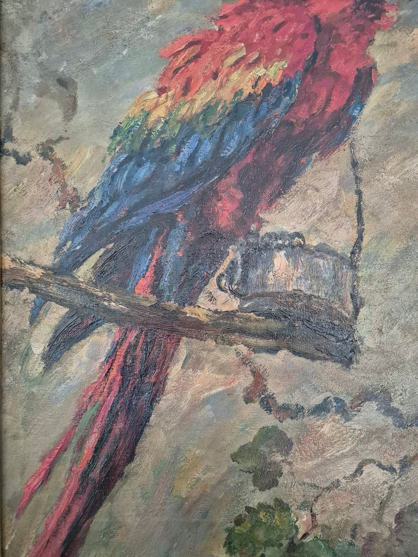 Oskar Frey (1883-1966) Ölgemälde Papagei mit Buntem Gefieder 82x65cm