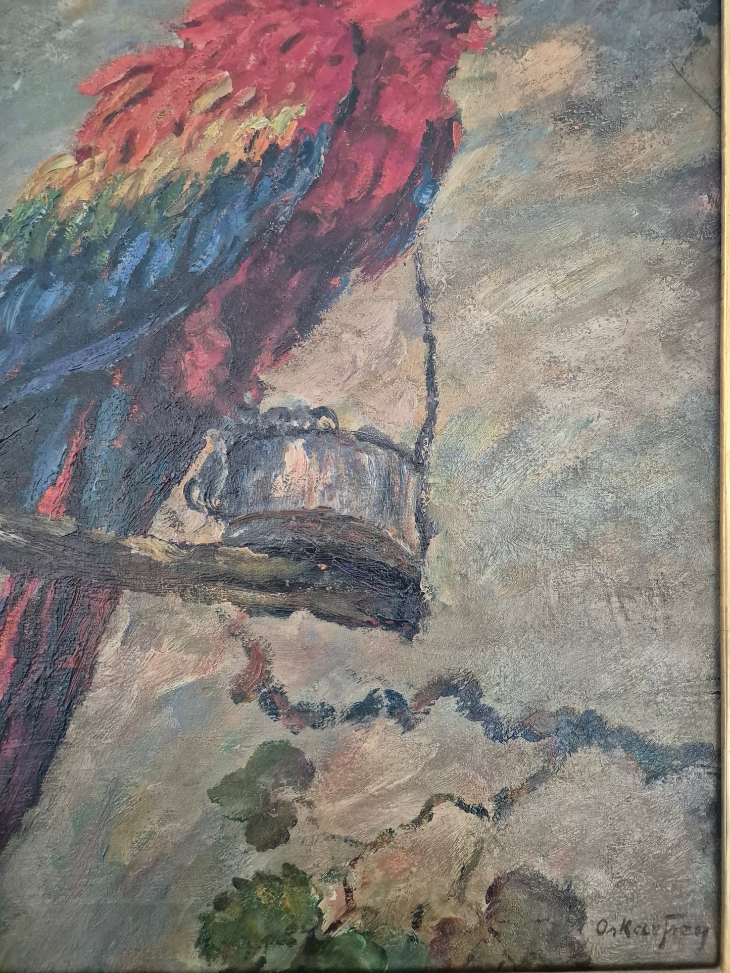 Oskar Frey (1883-1966) Ölgemälde Papagei mit Buntem Gefieder 82x65cm