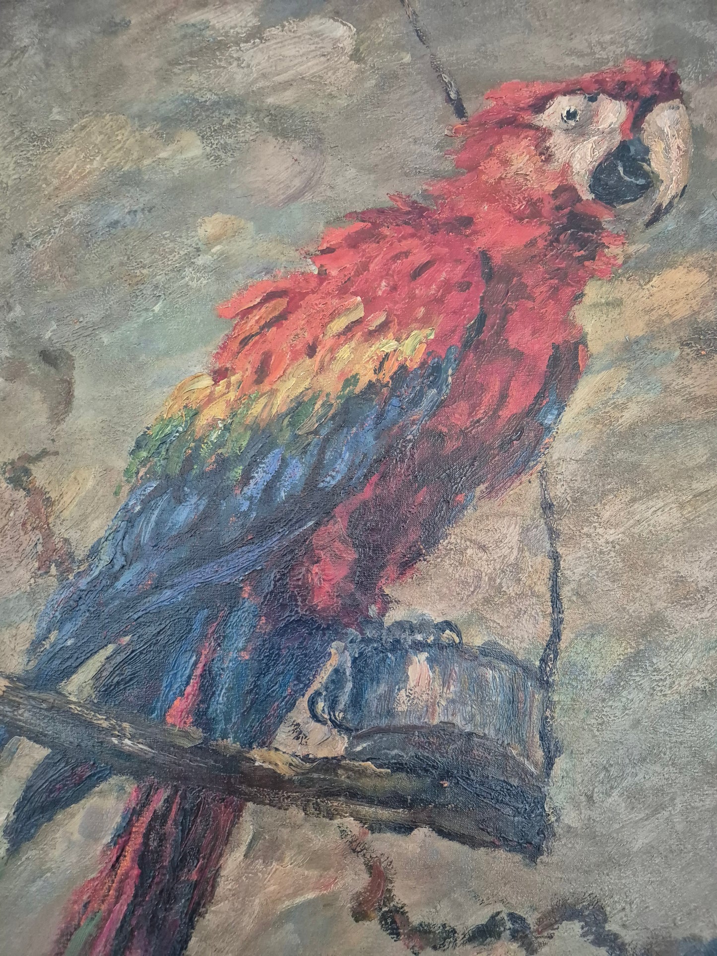 Oskar Frey (1883-1966) Ölgemälde Papagei mit Buntem Gefieder 82x65cm