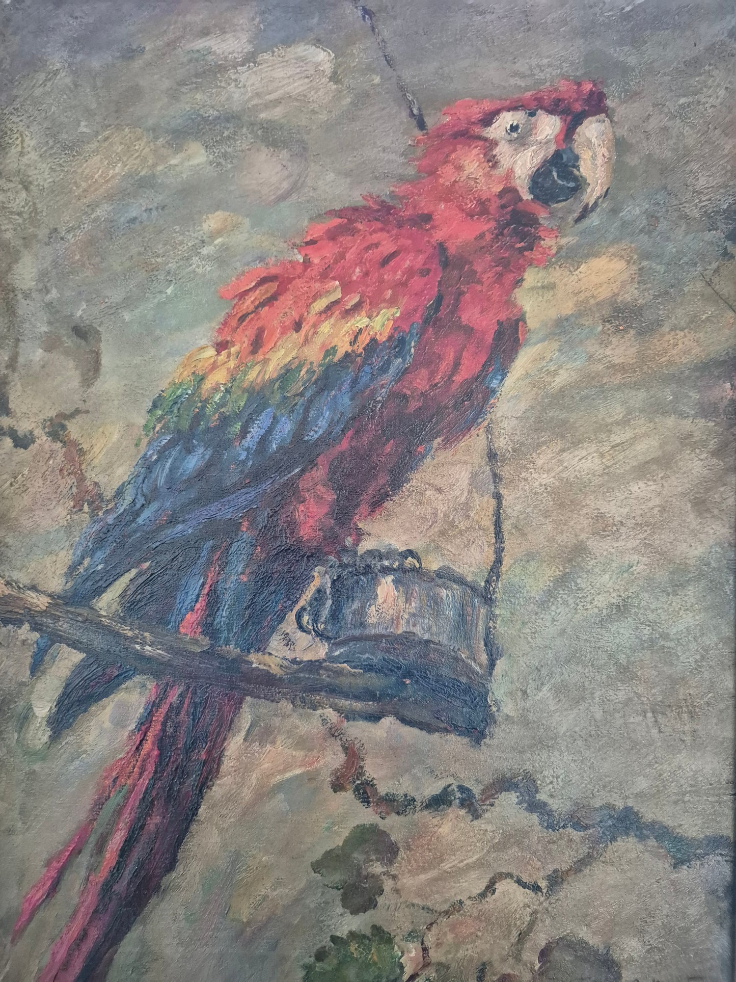 Oskar Frey (1883-1966) Ölgemälde Papagei mit Buntem Gefieder 82x65cm