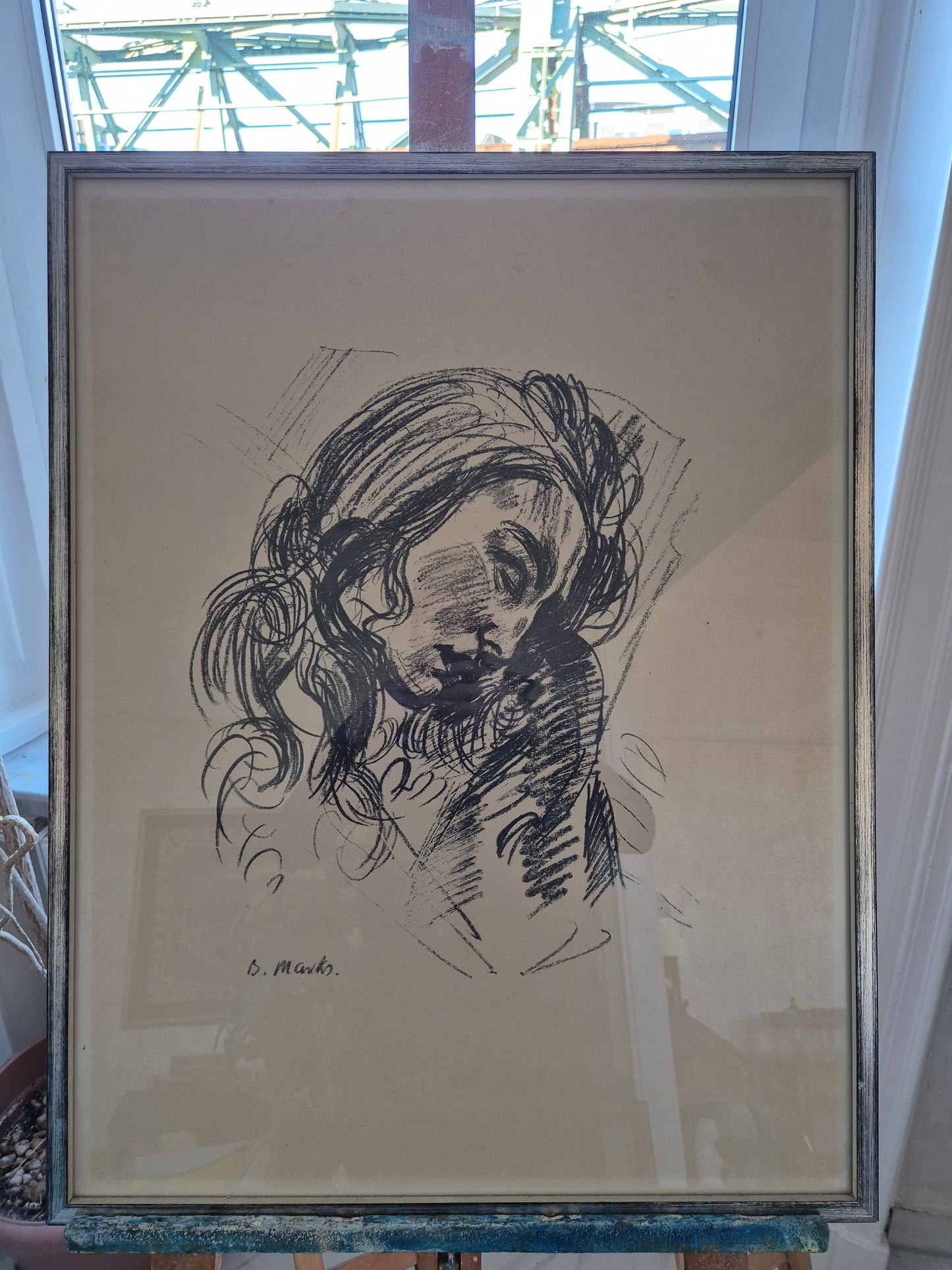 Bartholomäus Marks (XX) Lithographie Frauenkopf Portrait 71x55cm