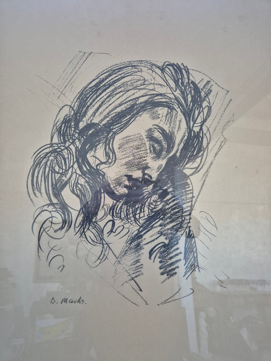 Bartholomäus Marks (XX) Lithographie Frauenkopf Portrait 71x55cm