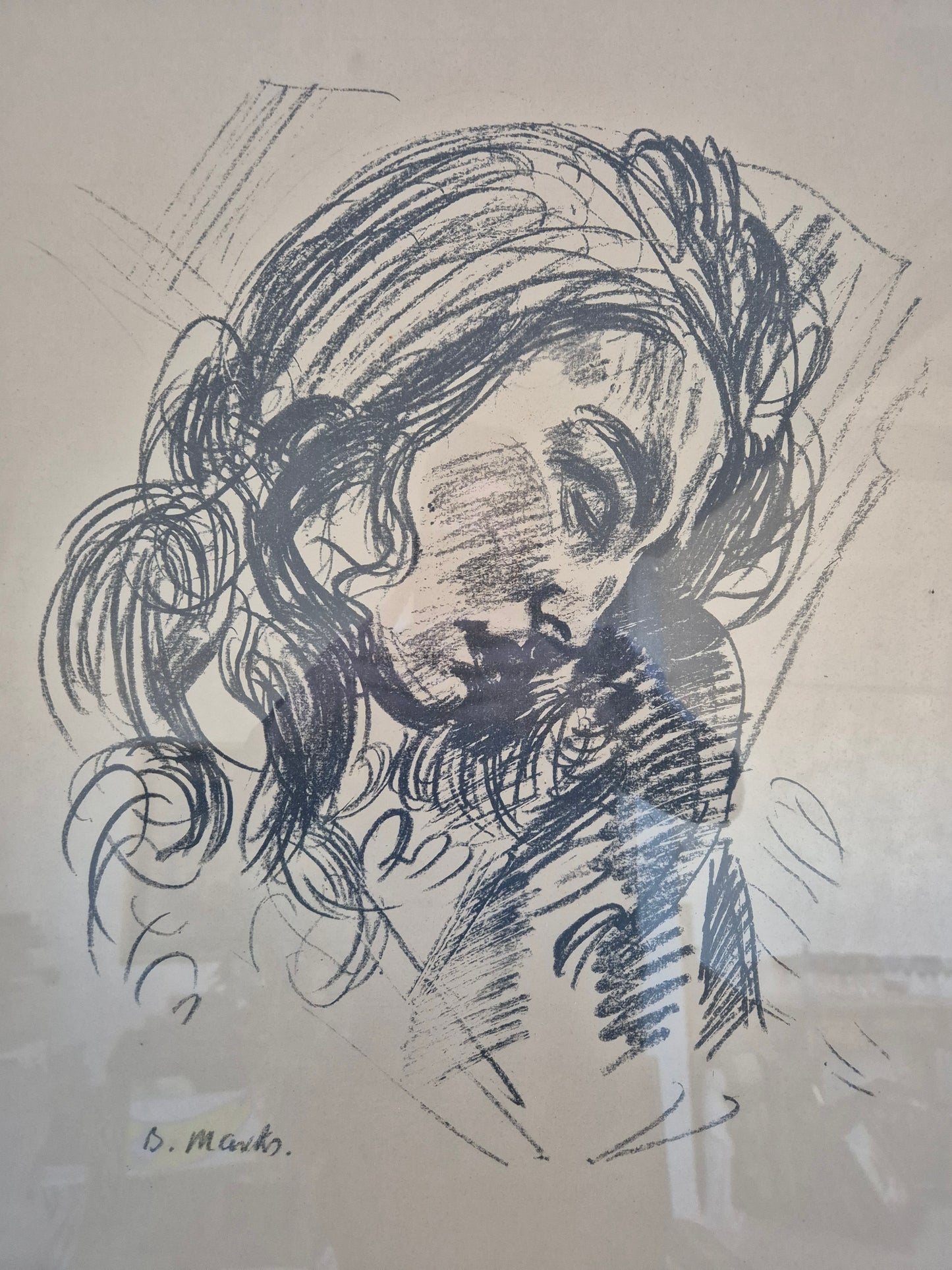 Bartholomäus Marks (XX) Lithographie Frauenkopf Portrait 71x55cm