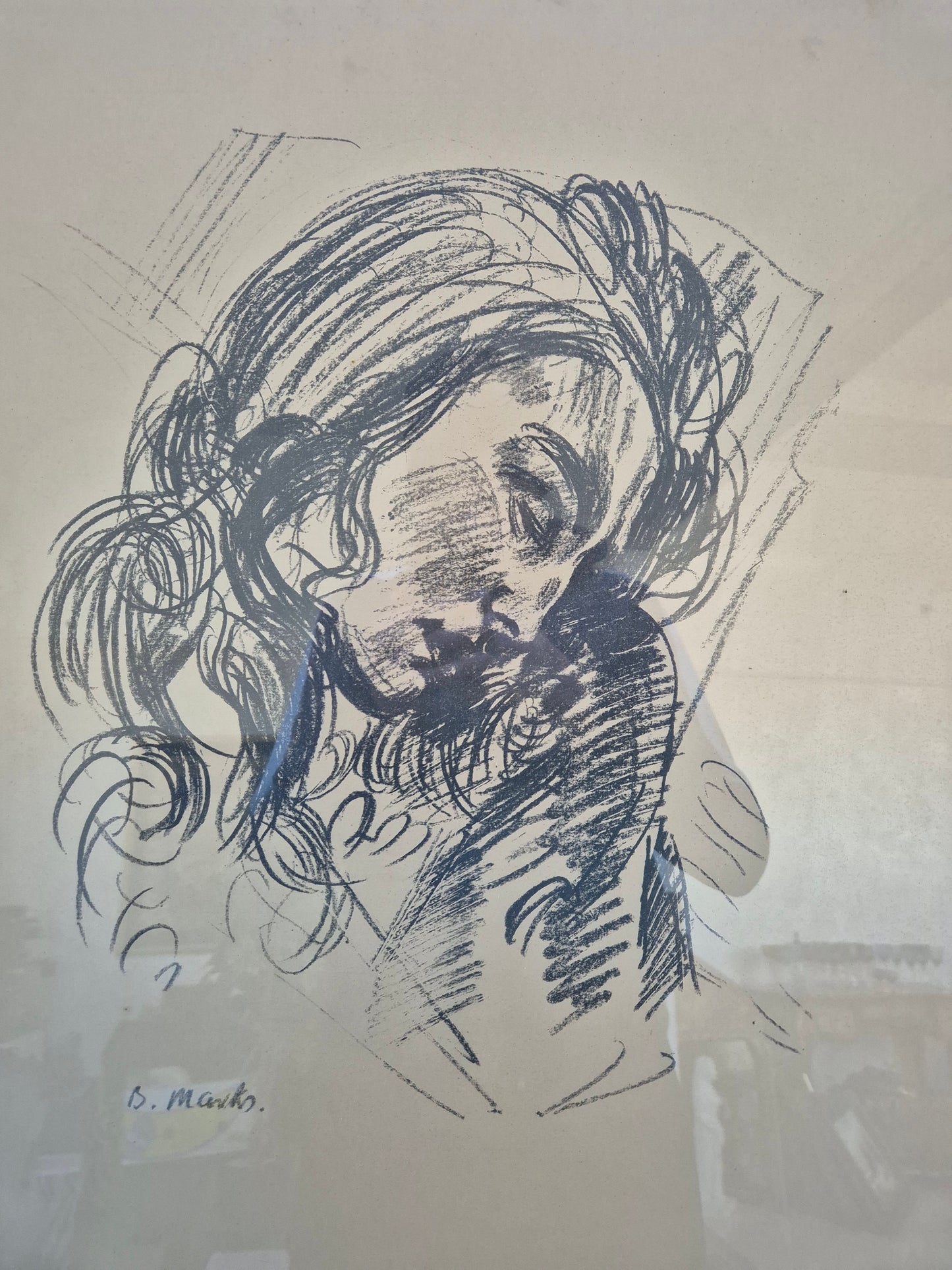 Bartholomäus Marks (XX) Lithographie Frauenkopf Portrait 71x55cm