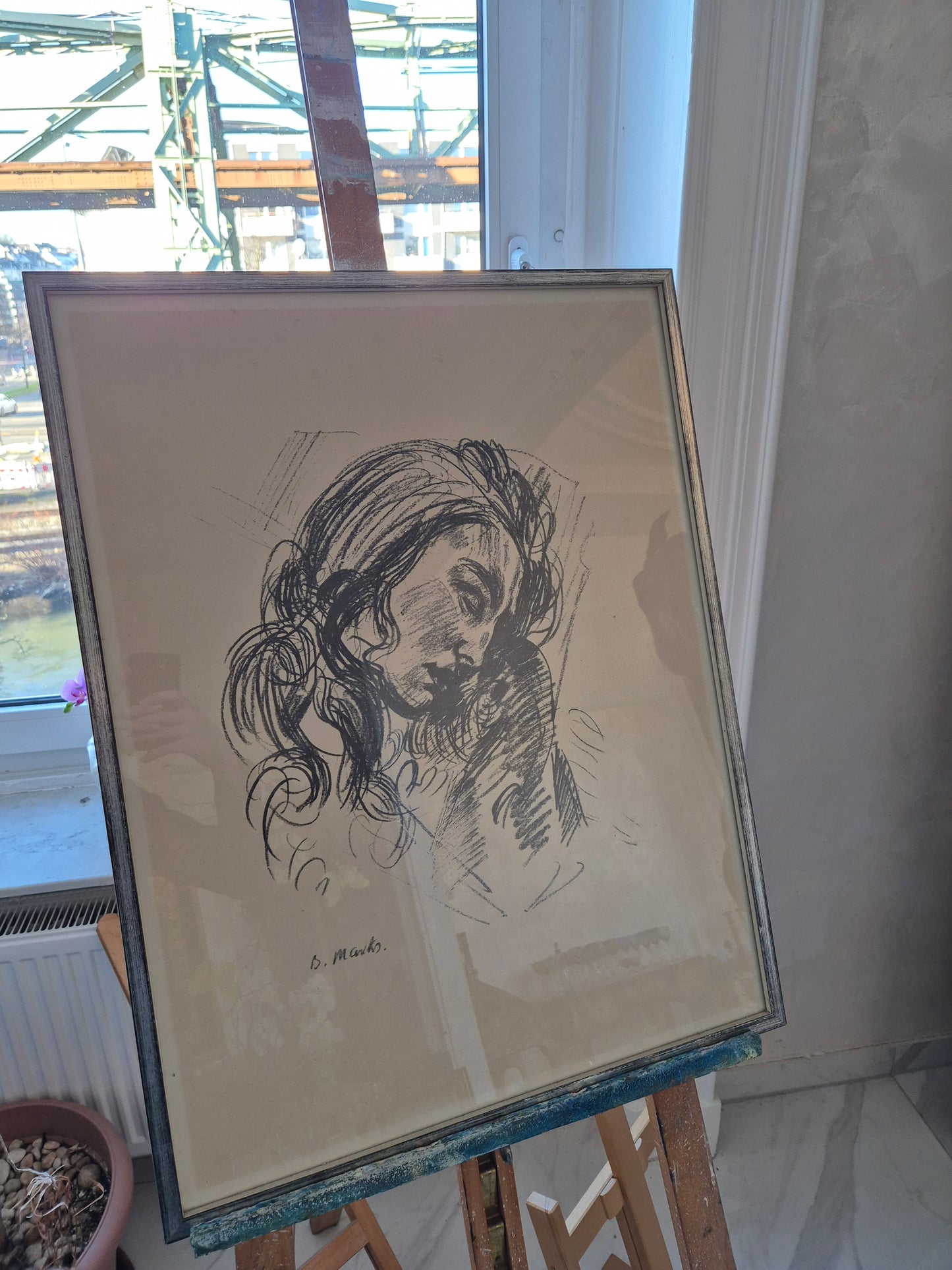 Bartholomäus Marks (XX) Lithographie Frauenkopf Portrait 71x55cm