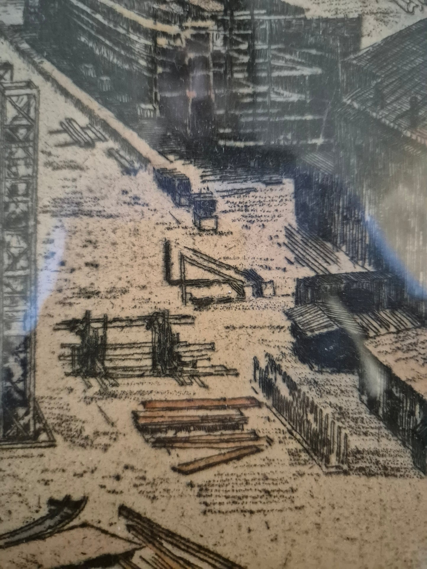 Bruno Reinhold (1891-?) Radierung Hamburger Hafen Schiffswerft Steinwerder