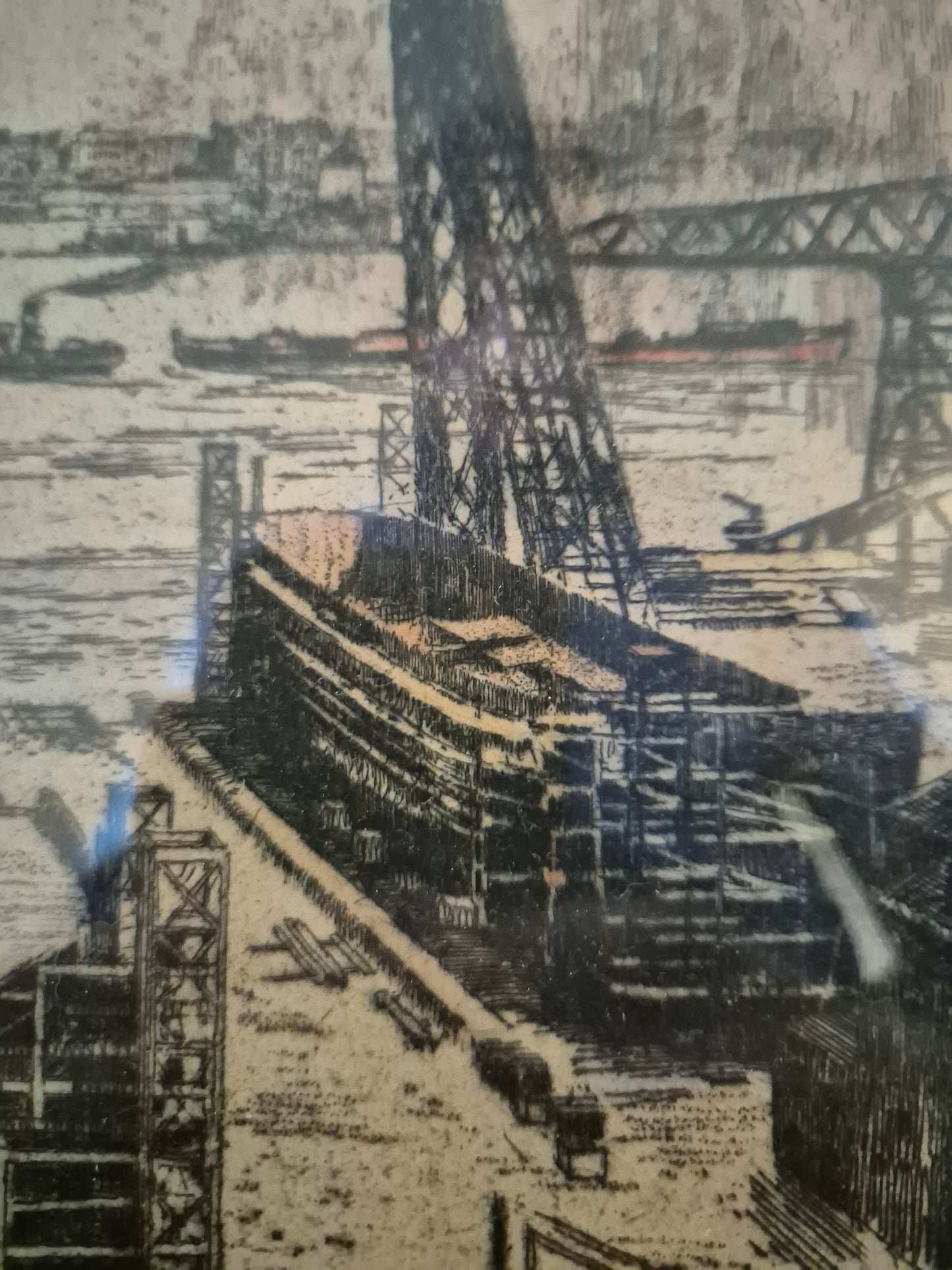 Bruno Reinhold (1891-?) Radierung Hamburger Hafen Schiffswerft Steinwerder