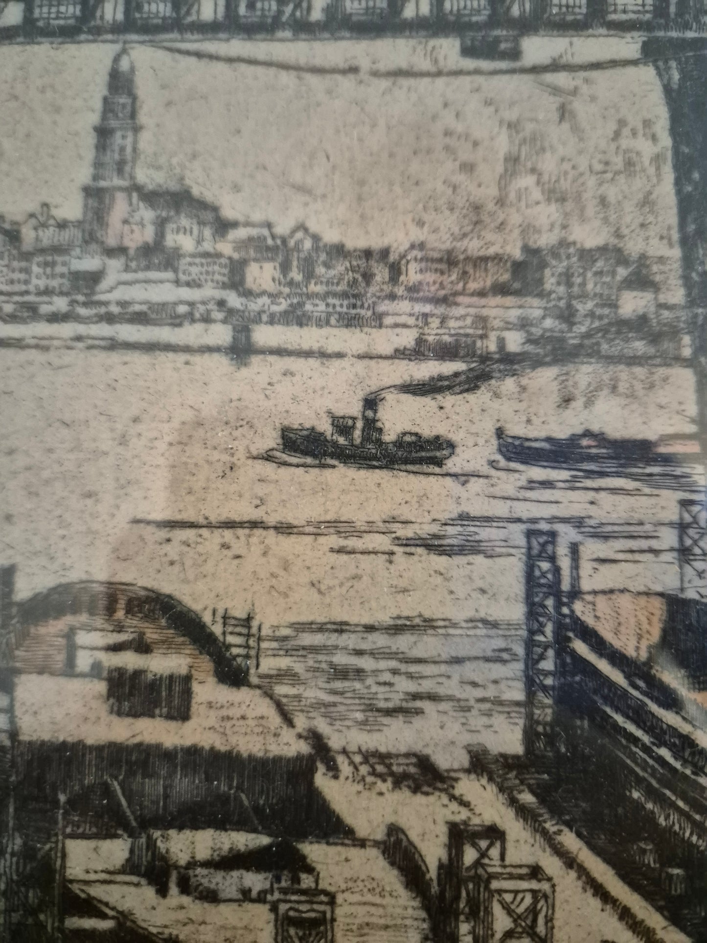 Bruno Reinhold (1891-?) Radierung Hamburger Hafen Schiffswerft Steinwerder