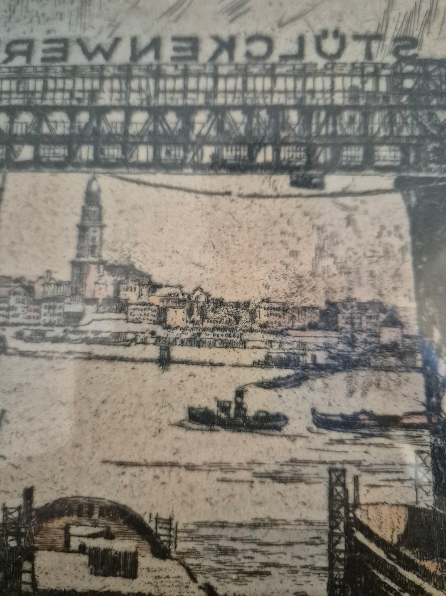 Bruno Reinhold (1891-?) Radierung Hamburger Hafen Schiffswerft Steinwerder