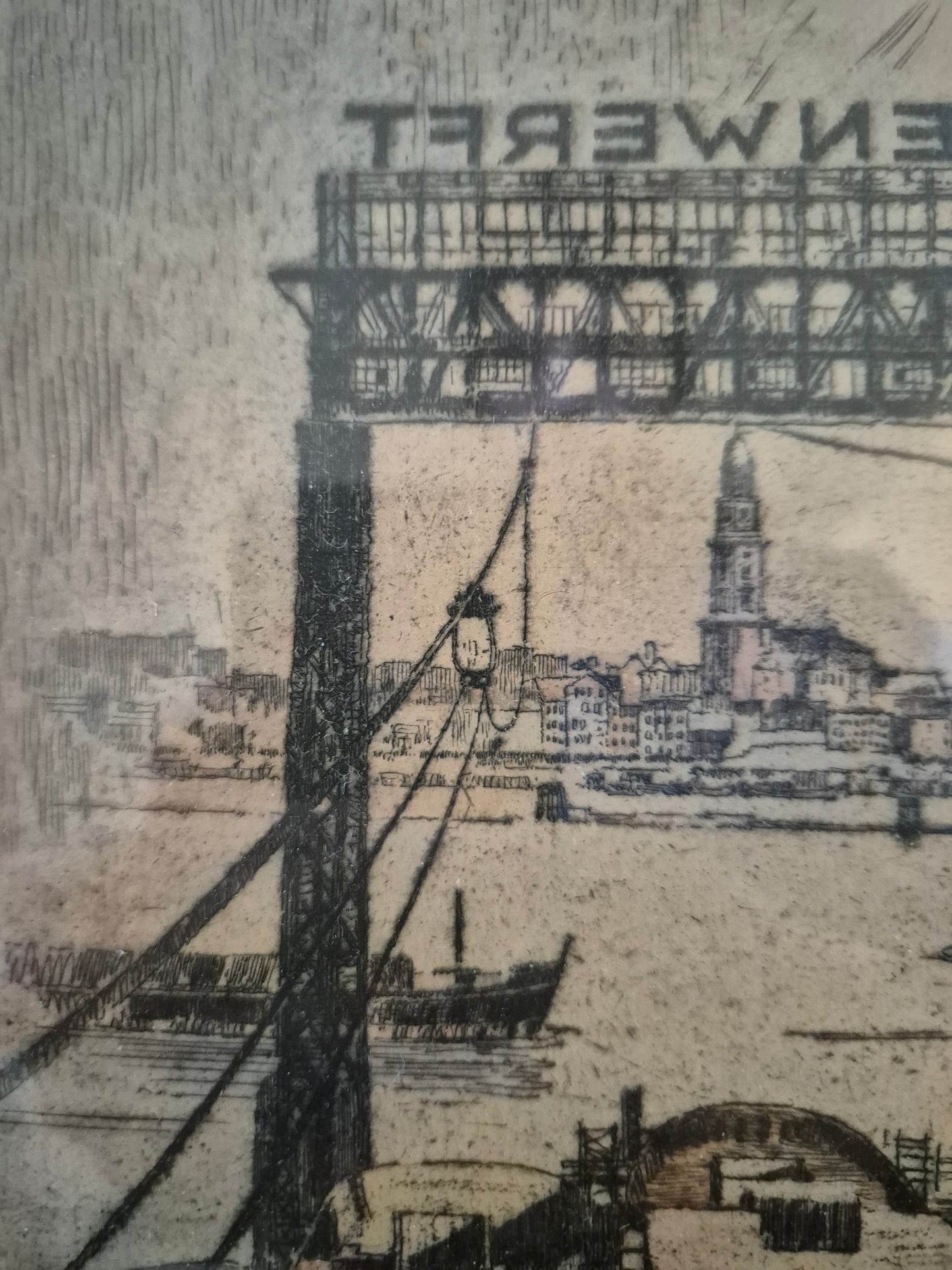 Bruno Reinhold (1891-?) Radierung Hamburger Hafen Schiffswerft Steinwerder