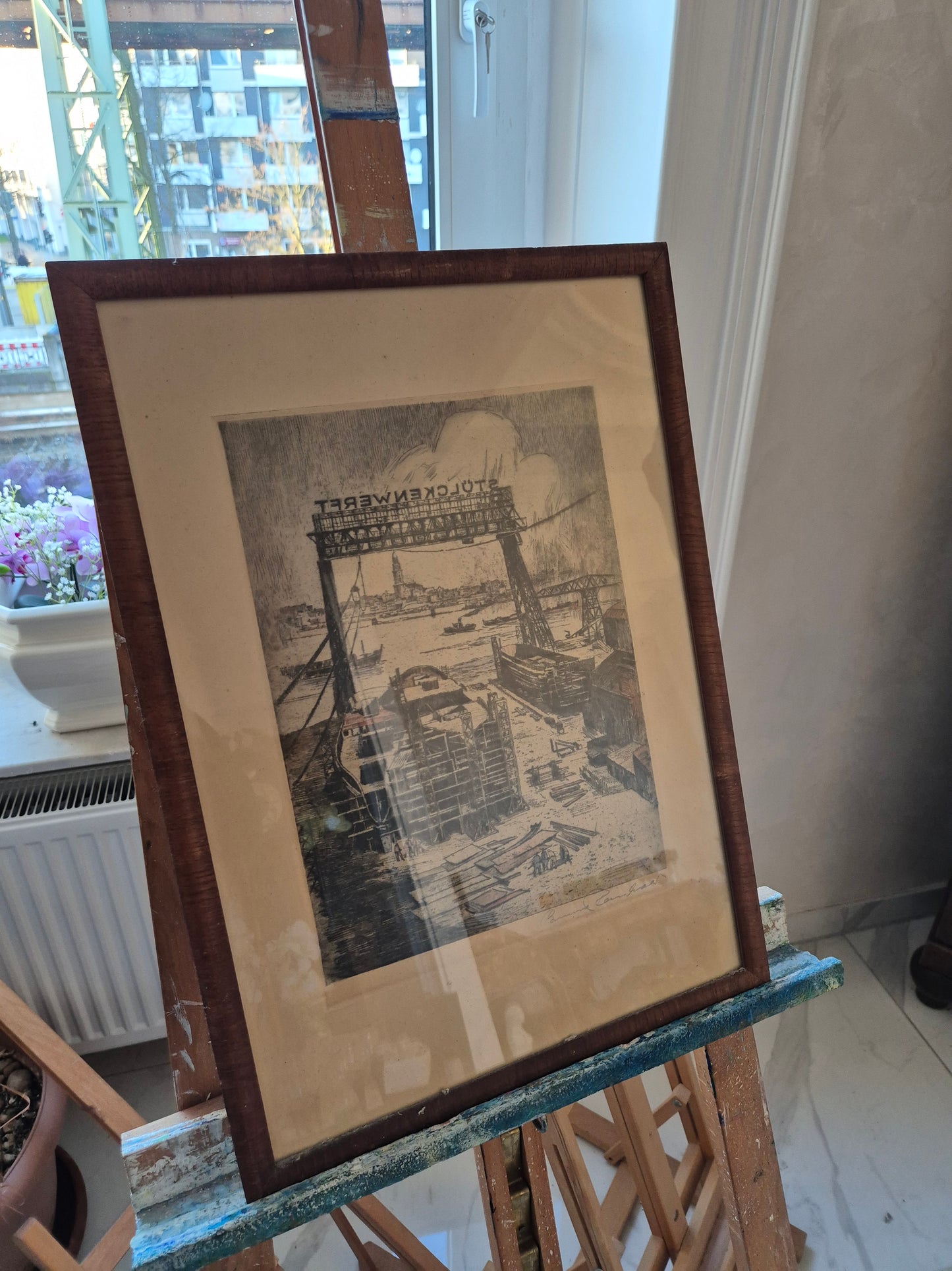 Bruno Reinhold (1891-?) Radierung Hamburger Hafen Schiffswerft Steinwerder