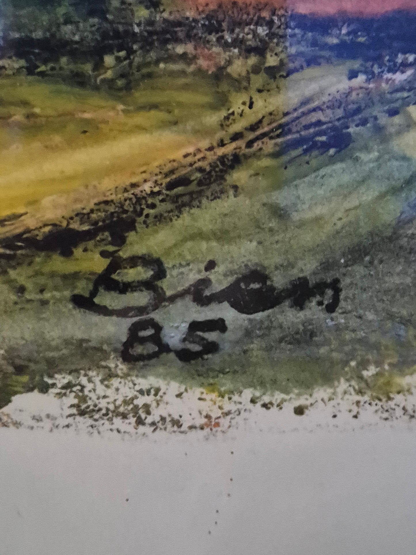 Fritz Bien (1909-2001) Malerei Expressive Landschaft gerahmt hinter Glas