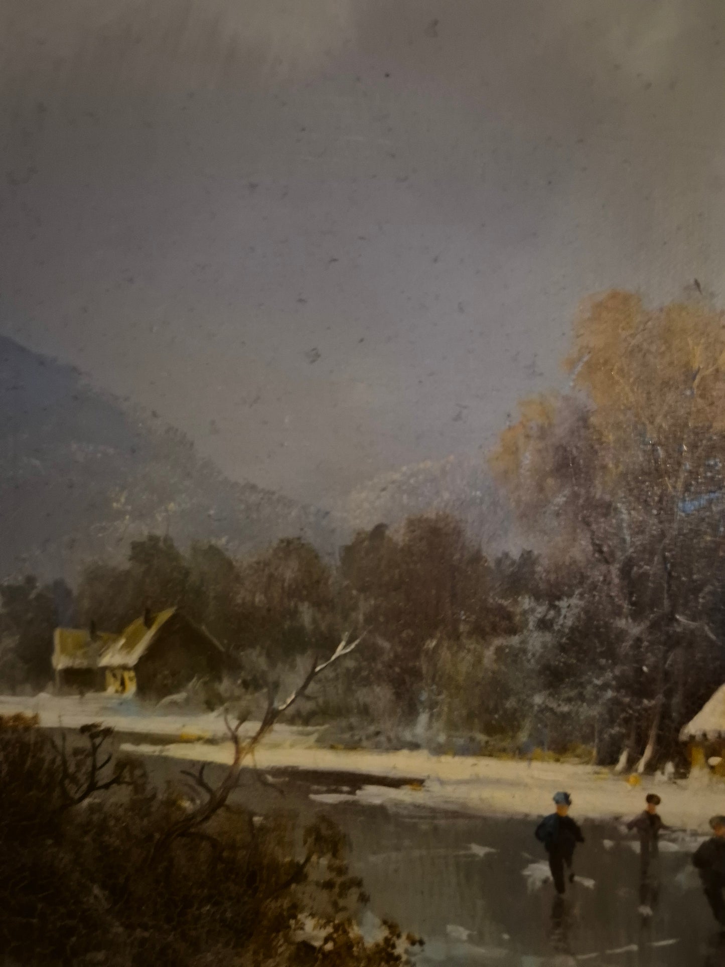 G. Heinz (XX) Ölgemälde Winterlandschaft Eislandschaft mit Dorf 34x39cm