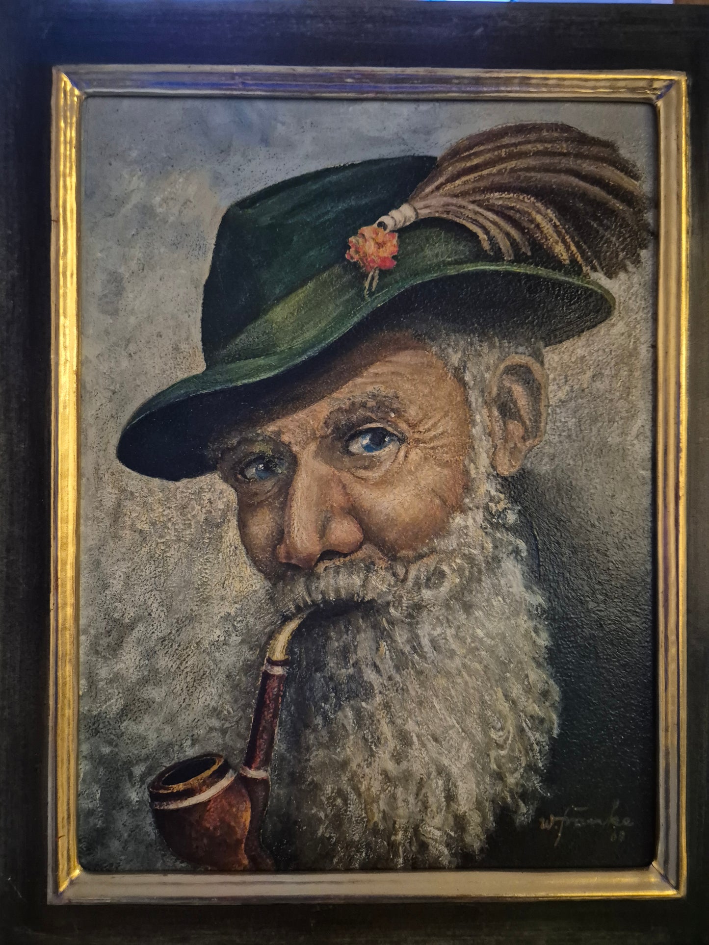 W. Fränke (1969) Ölgemälde Portrait Bärtiger Mann mit Pfeife 37x31,5cm