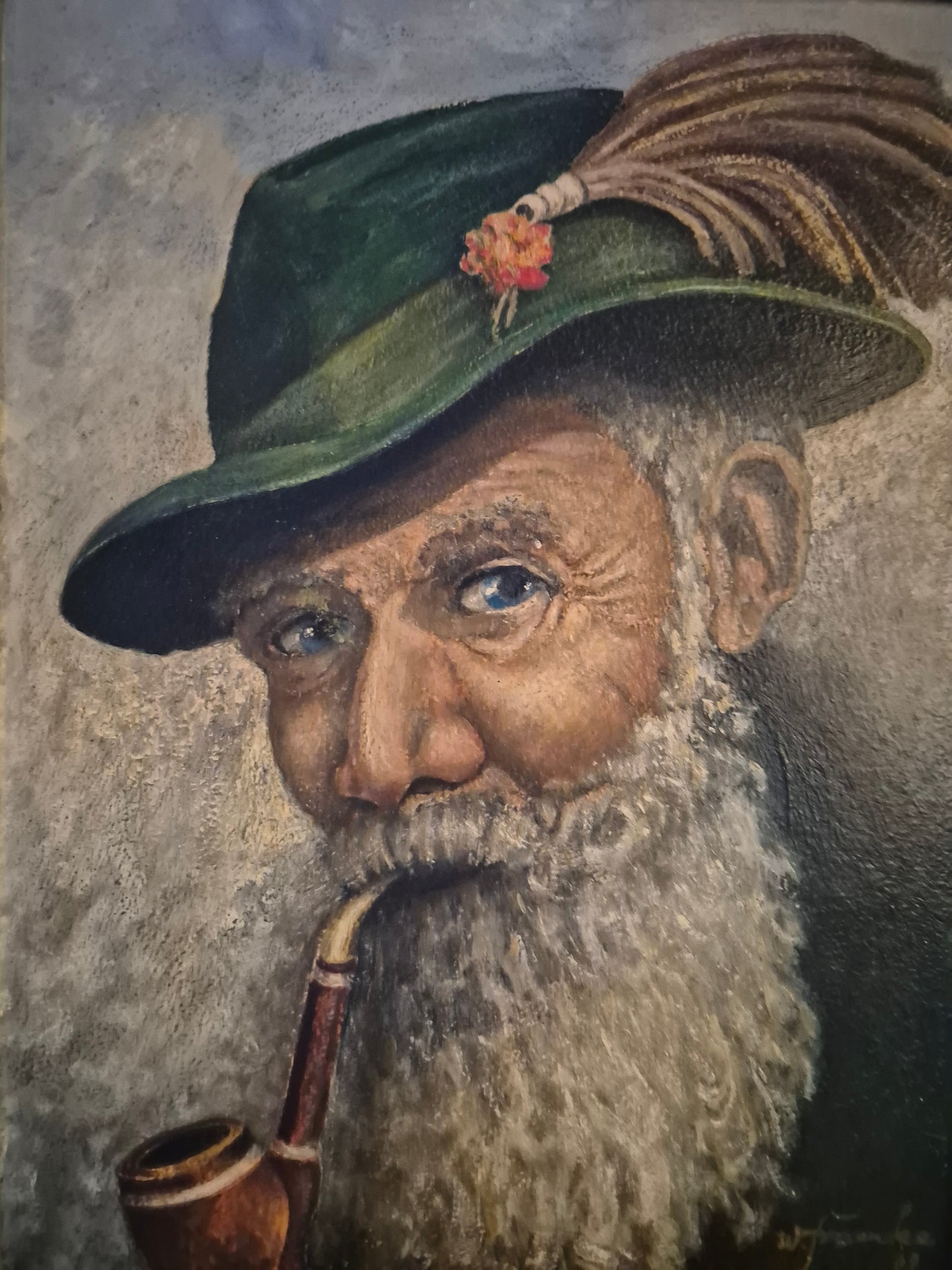W. Fränke (1969) Ölgemälde Portrait Bärtiger Mann mit Pfeife 37x31,5cm