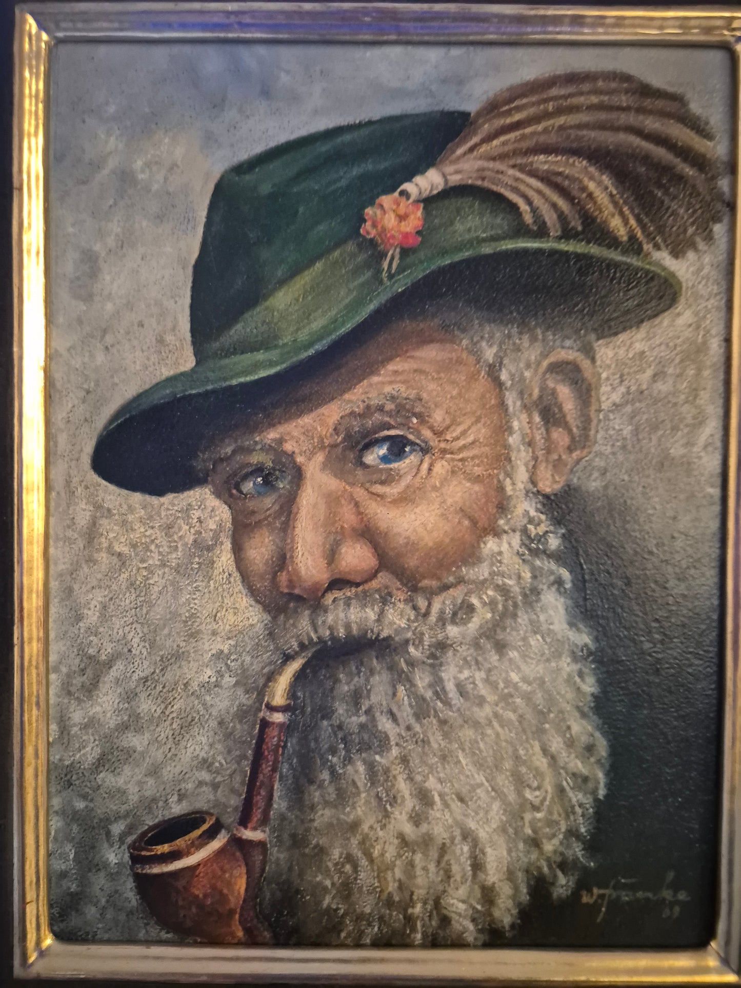W. Fränke (1969) Ölgemälde Portrait Bärtiger Mann mit Pfeife 37x31,5cm