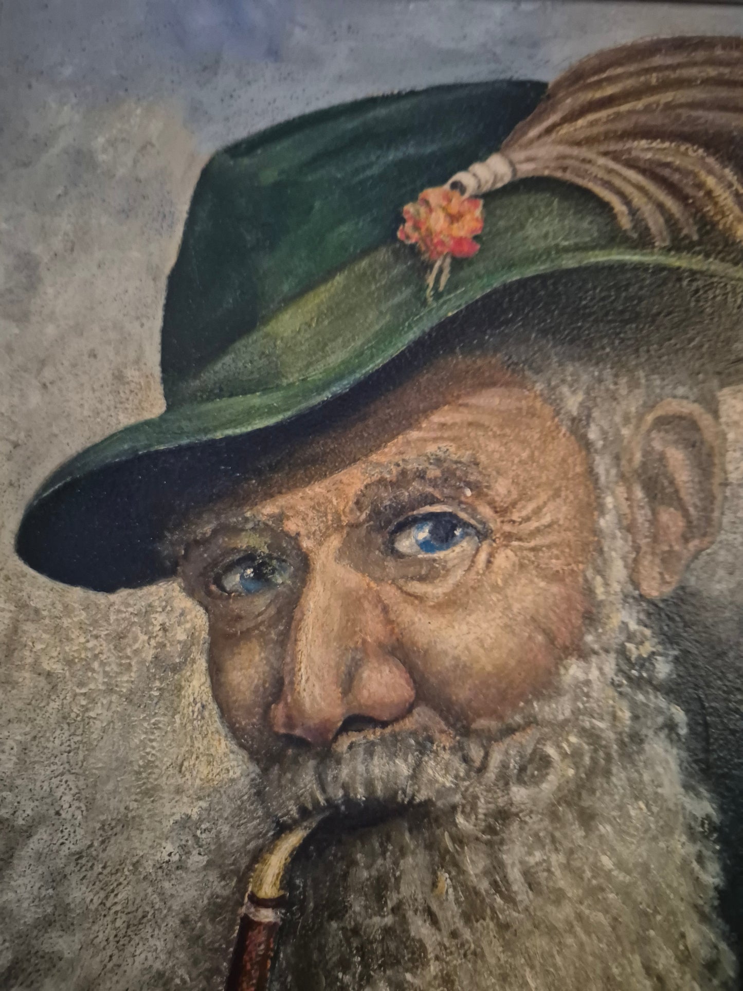 W. Fränke (1969) Ölgemälde Portrait Bärtiger Mann mit Pfeife 37x31,5cm