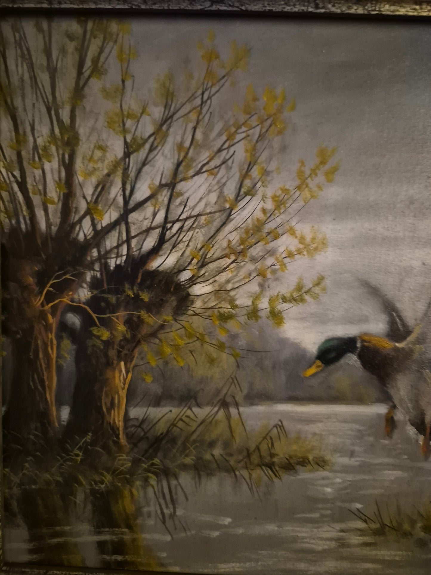 Helmut Kips (geb. 1937) Ölgemälde zwei Enten im Landeanflug auf einen See