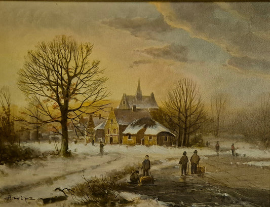 Helmut Kips (geb.1937) Ölgemälde Winterlandschaft mit kleinem Dorf