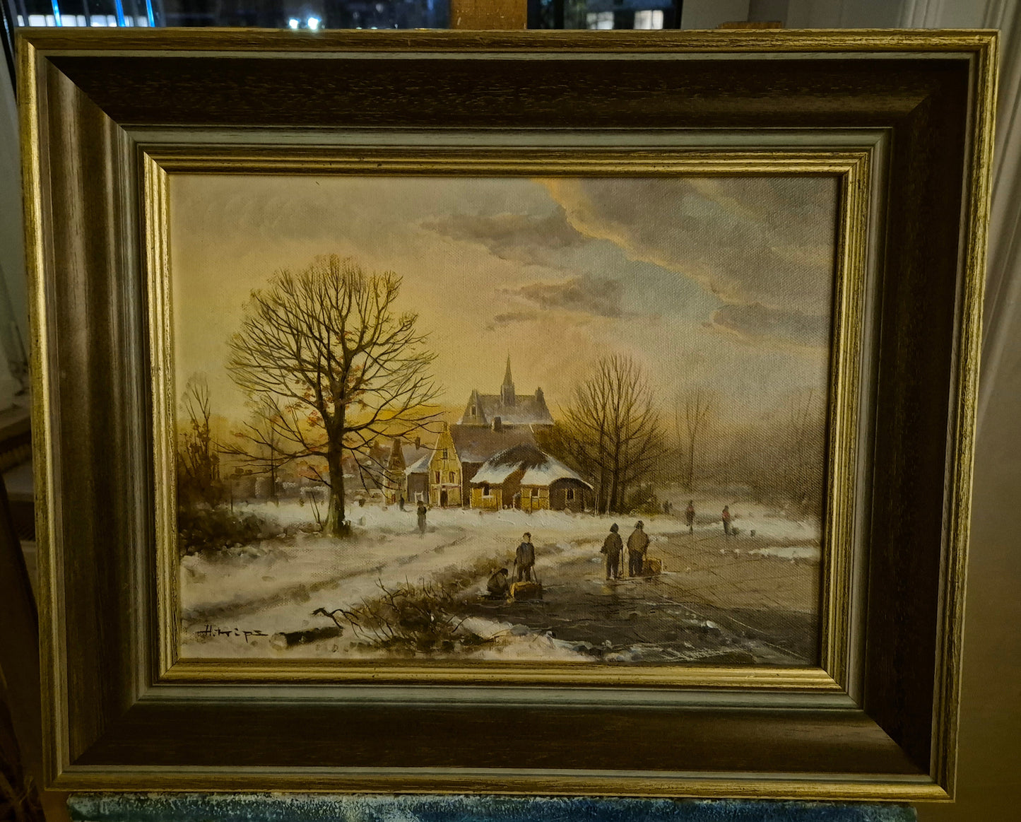 Helmut Kips (geb.1937) Ölgemälde Winterlandschaft mit kleinem Dorf