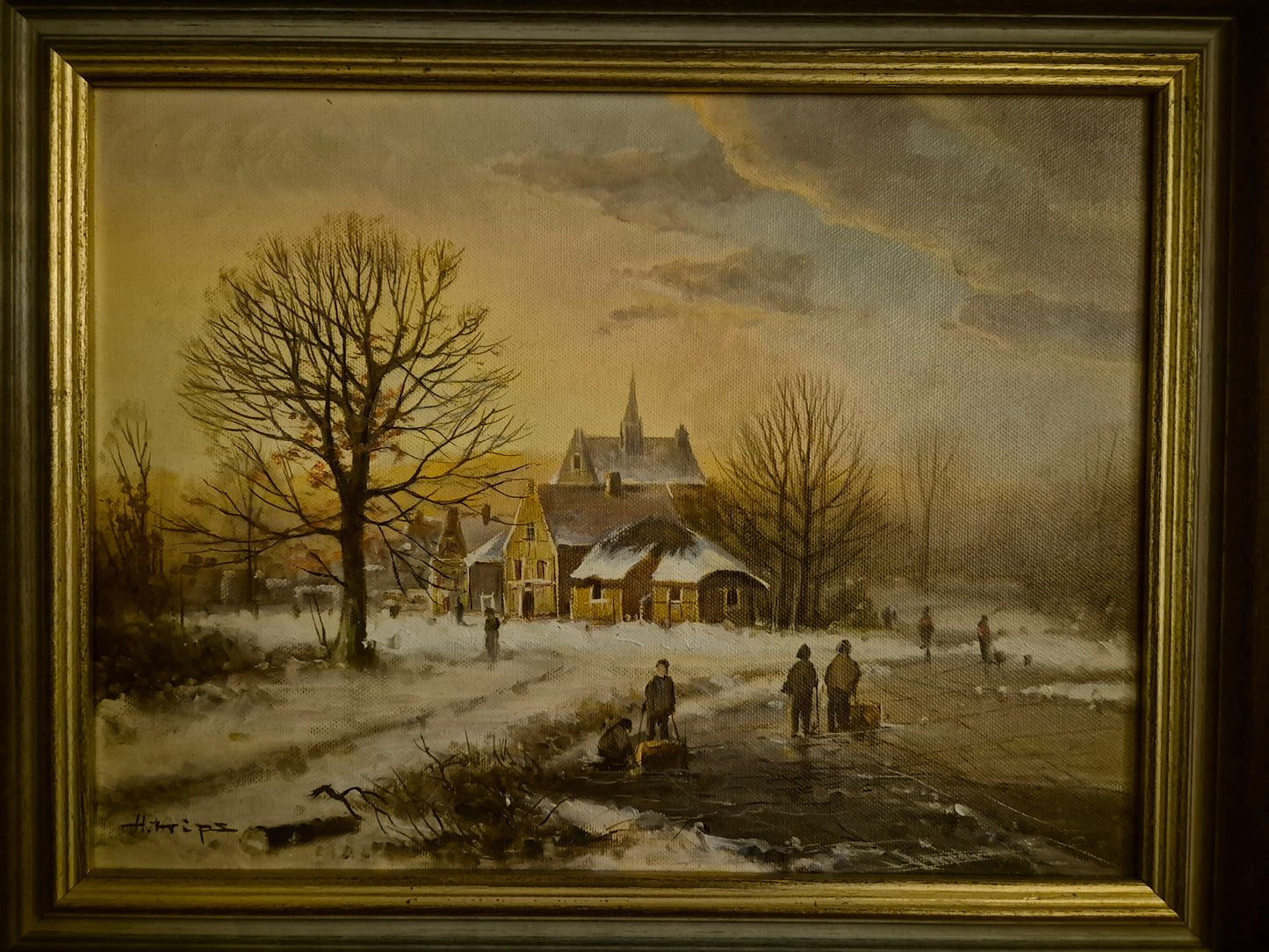 Helmut Kips (geb.1937) Ölgemälde Winterlandschaft mit kleinem Dorf