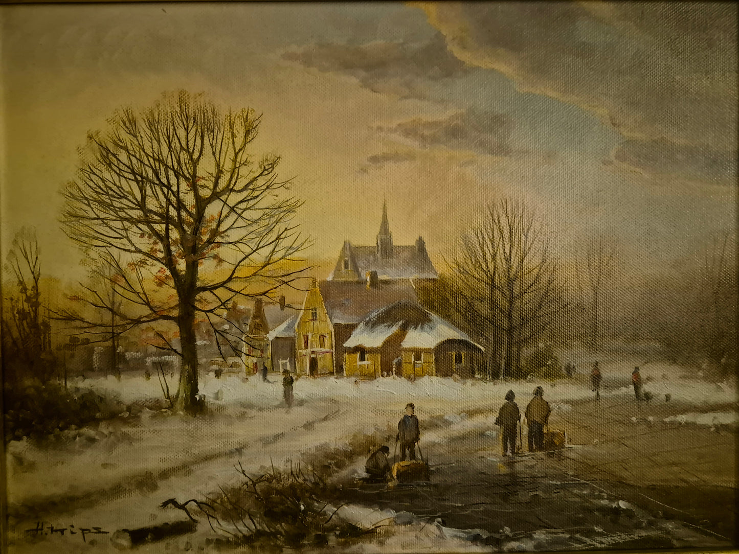 Helmut Kips (geb.1937) Ölgemälde Winterlandschaft mit kleinem Dorf