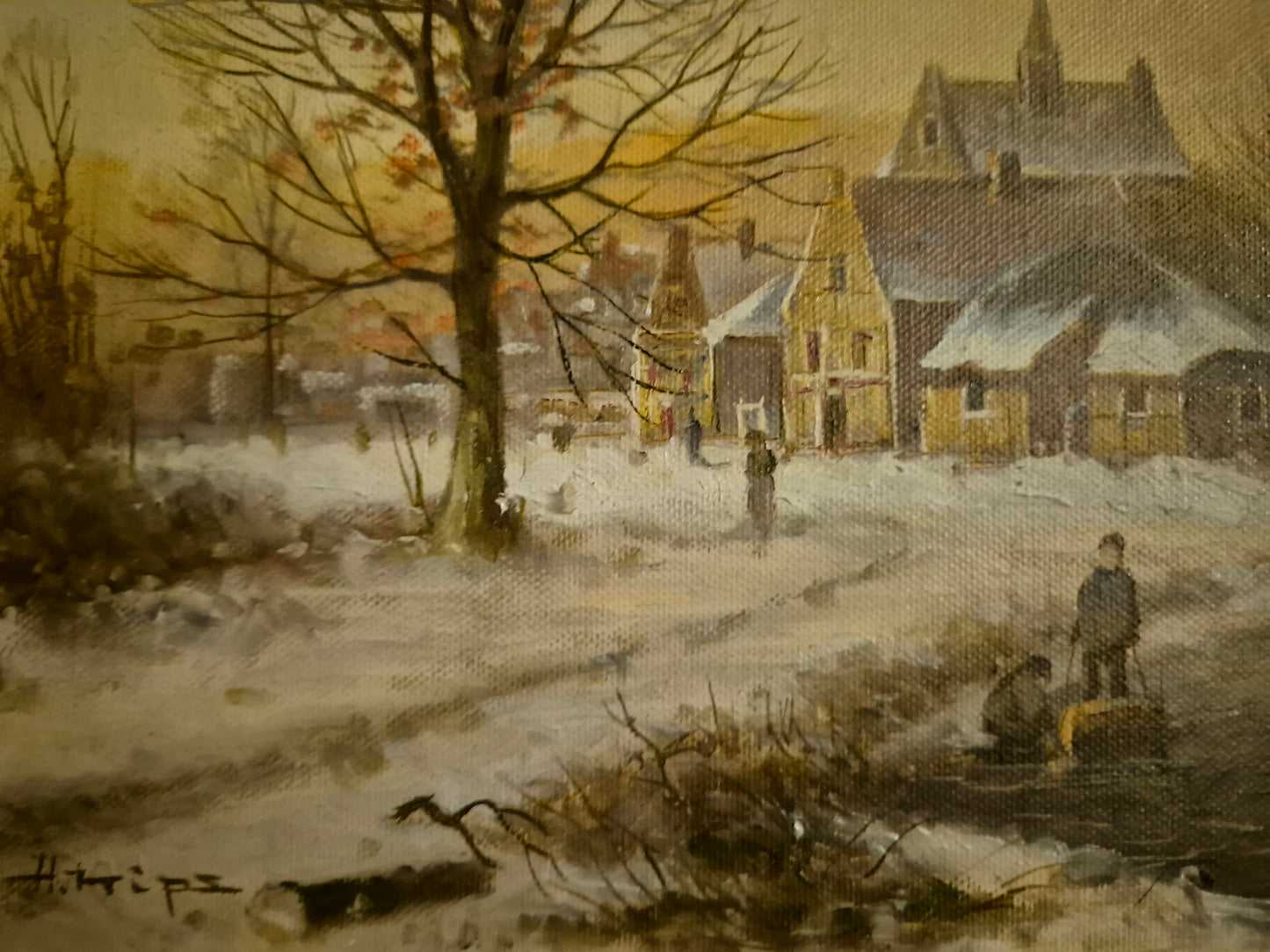 Helmut Kips (geb.1937) Ölgemälde Winterlandschaft mit kleinem Dorf