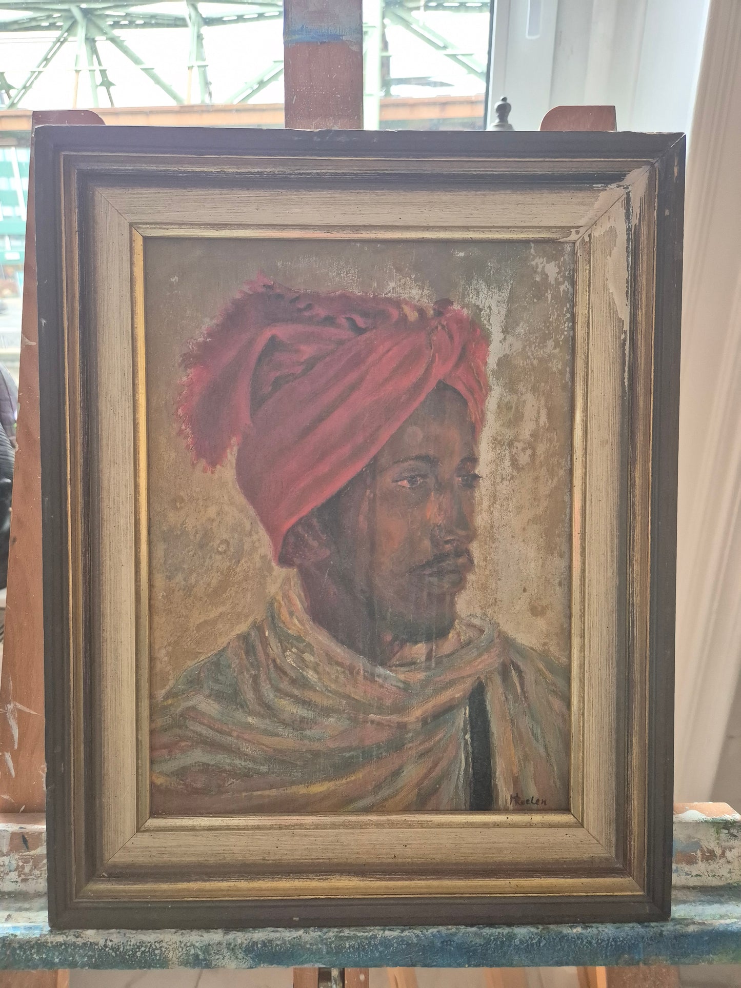 Ölgemälde Portaitmalerei Mann mit Turban Handsigniert Datiert H. Raelen