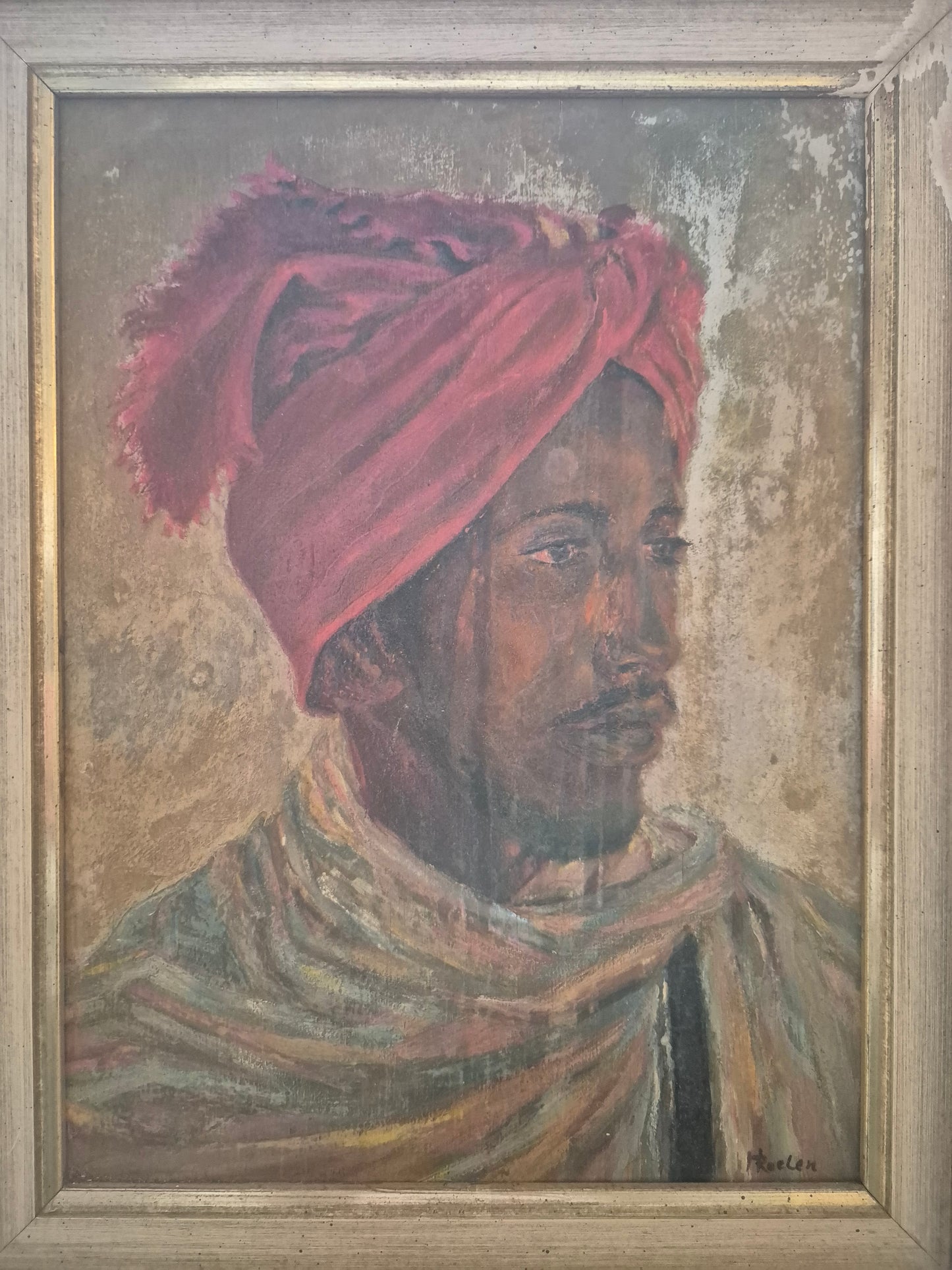 Ölgemälde Portaitmalerei Mann mit Turban Handsigniert Datiert H. Raelen