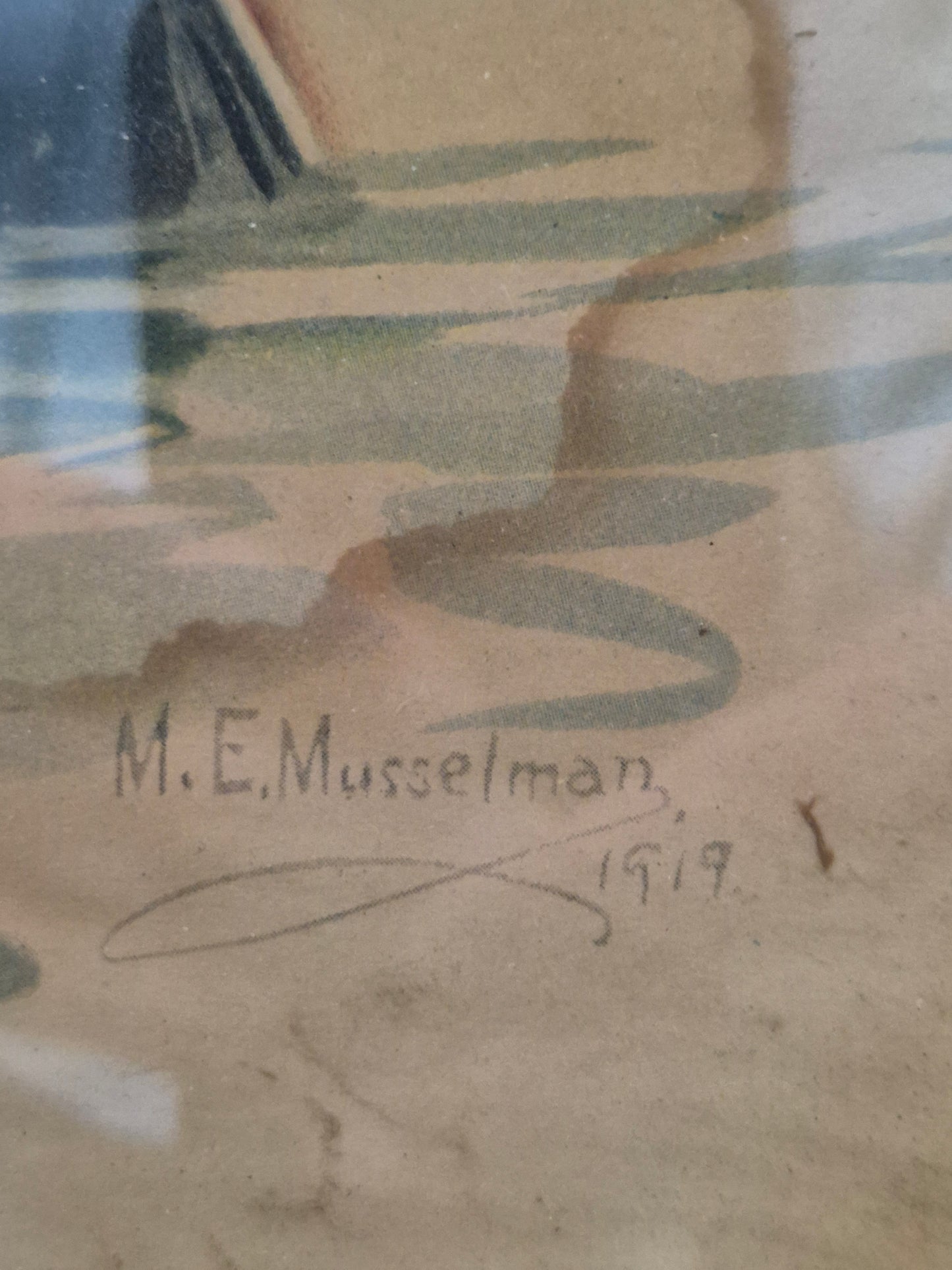 M.E. Musellman (XX) Grafik Lithographie Junges Mädel Gerahmt