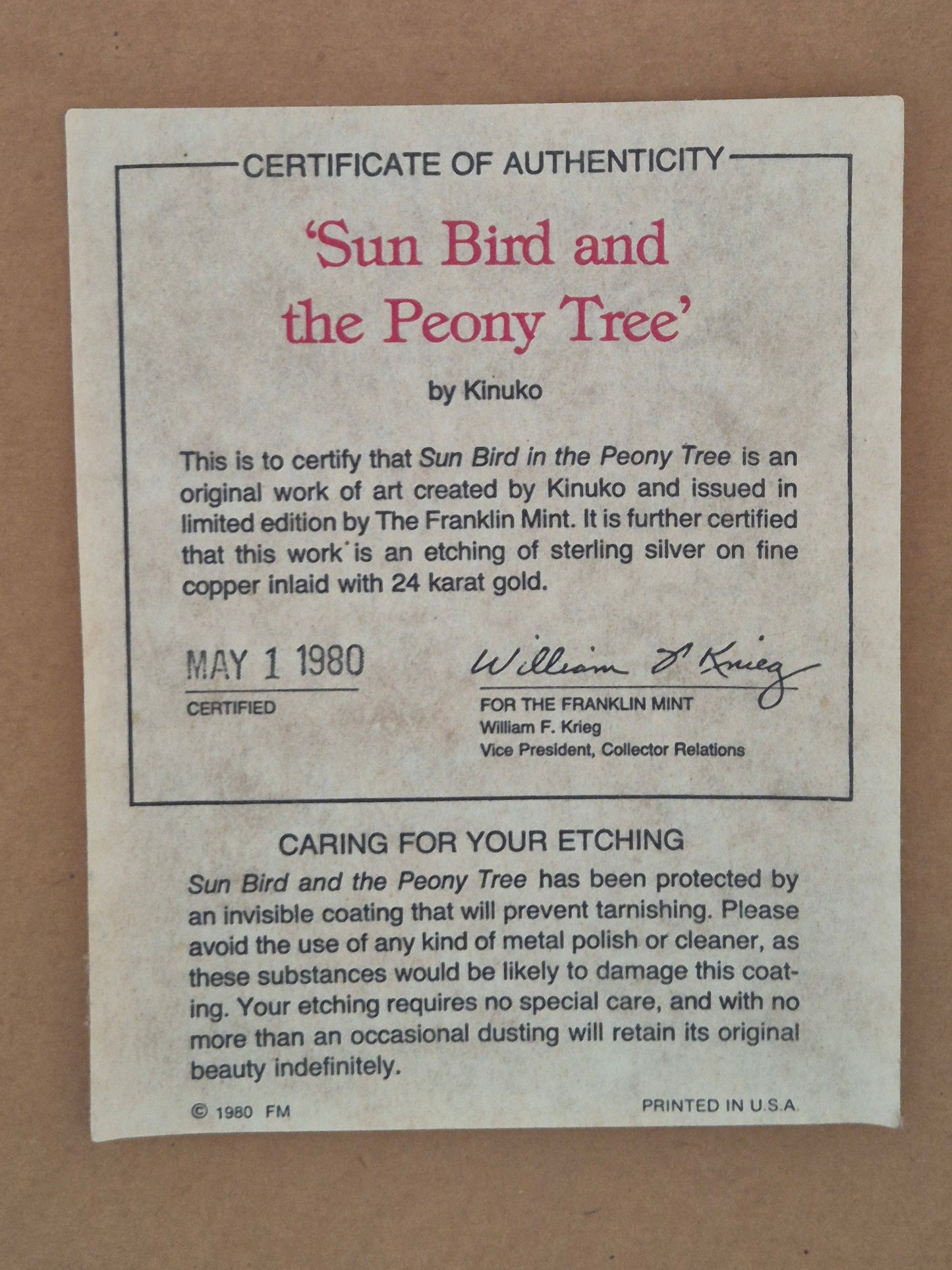 Kinuko Yamabe Craft (geb. 1940) Grafik Radierung by The Franklin Mint